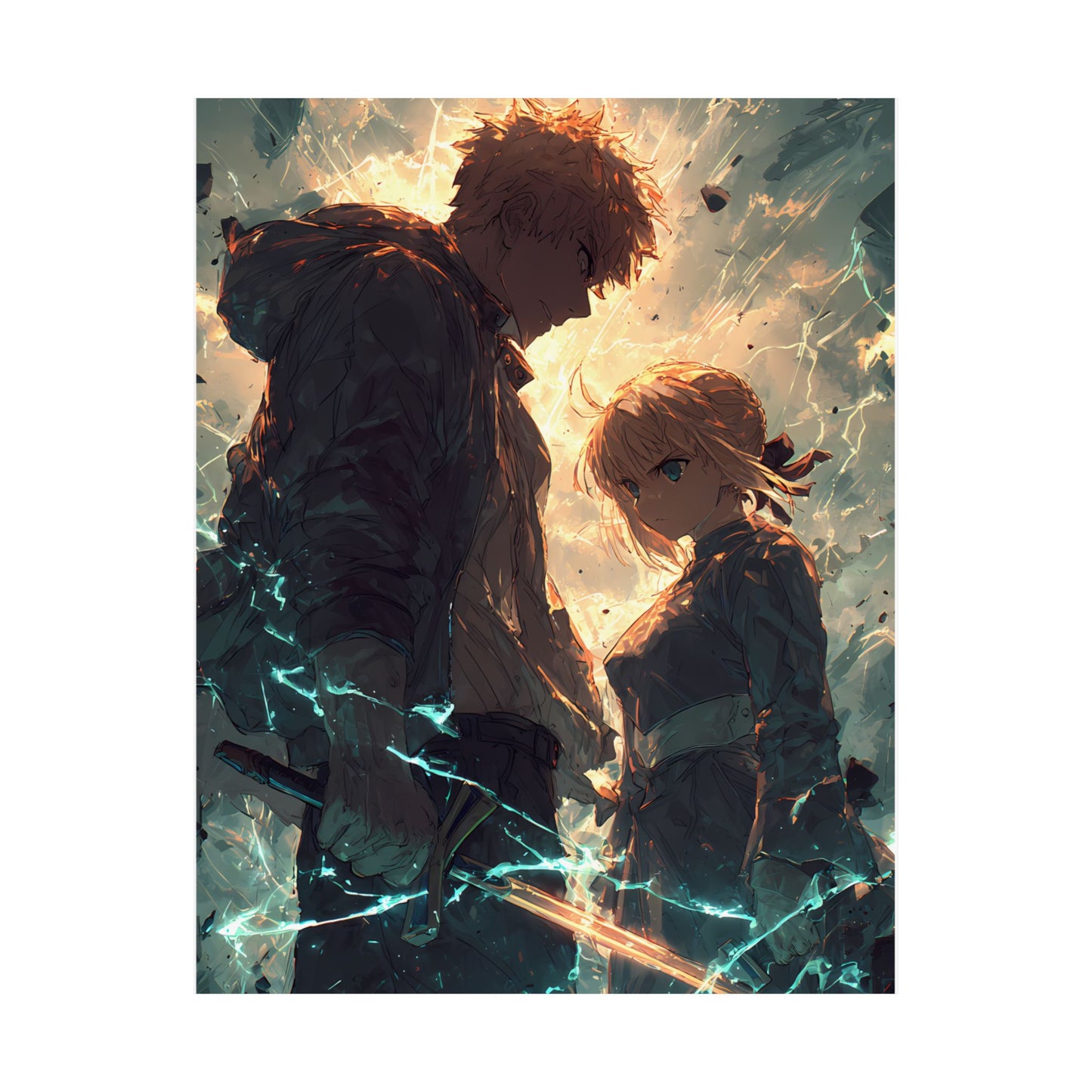 Saber and Emiya Shirou, Fate Stay Night Unlimited Blade Works Matte Vertical Poster Wall Art
