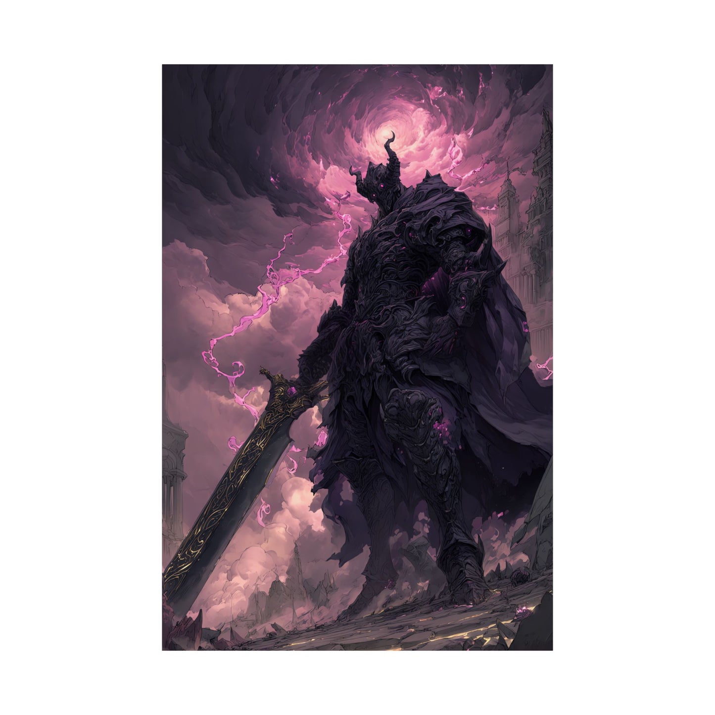 Dark Elemental Knight, Original Anime Art Matte Vertical Poster Wall Art