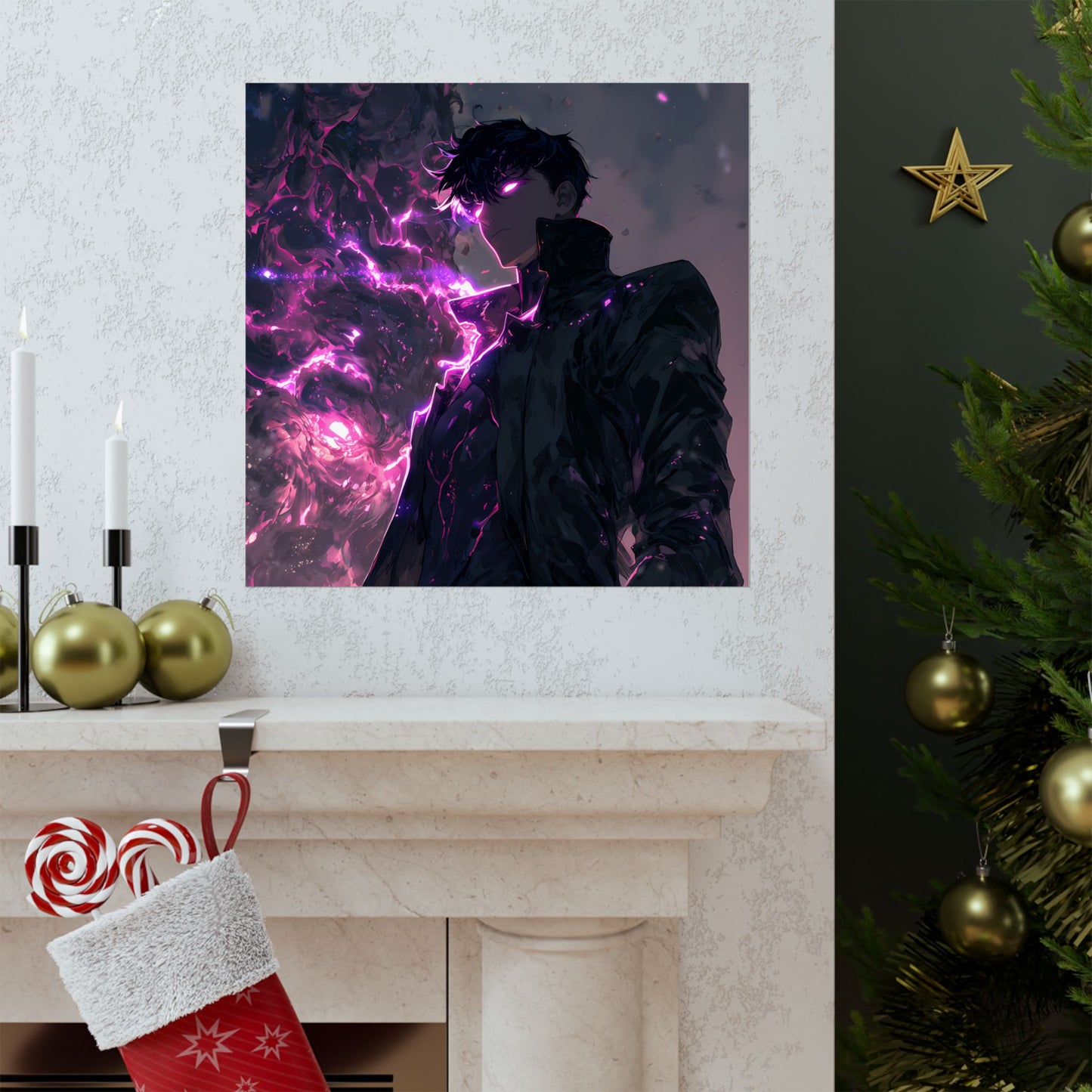Solo Leveling Sung Jinwoo Shadow Monarch Anime Fan Art Matte Vertical Poster Wall Art
