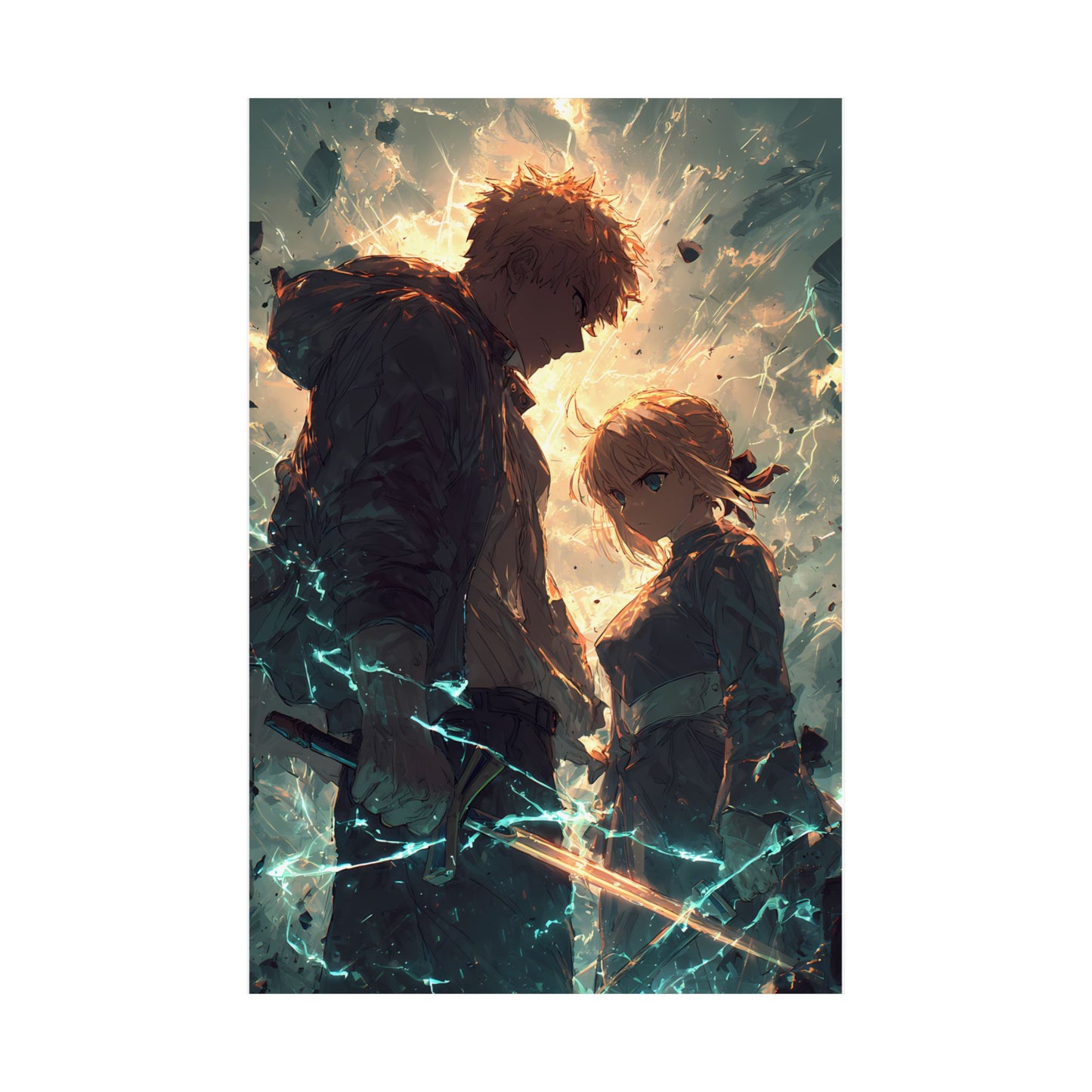 Saber and Emiya Shirou, Fate Stay Night Unlimited Blade Works Matte Vertical Poster Wall Art