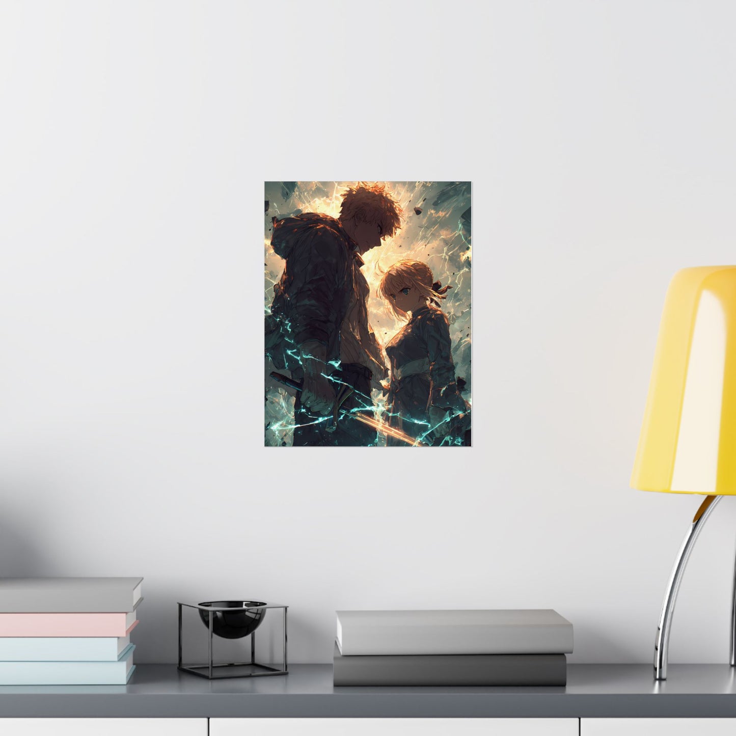 Saber and Emiya Shirou, Fate Stay Night Unlimited Blade Works Matte Vertical Poster Wall Art