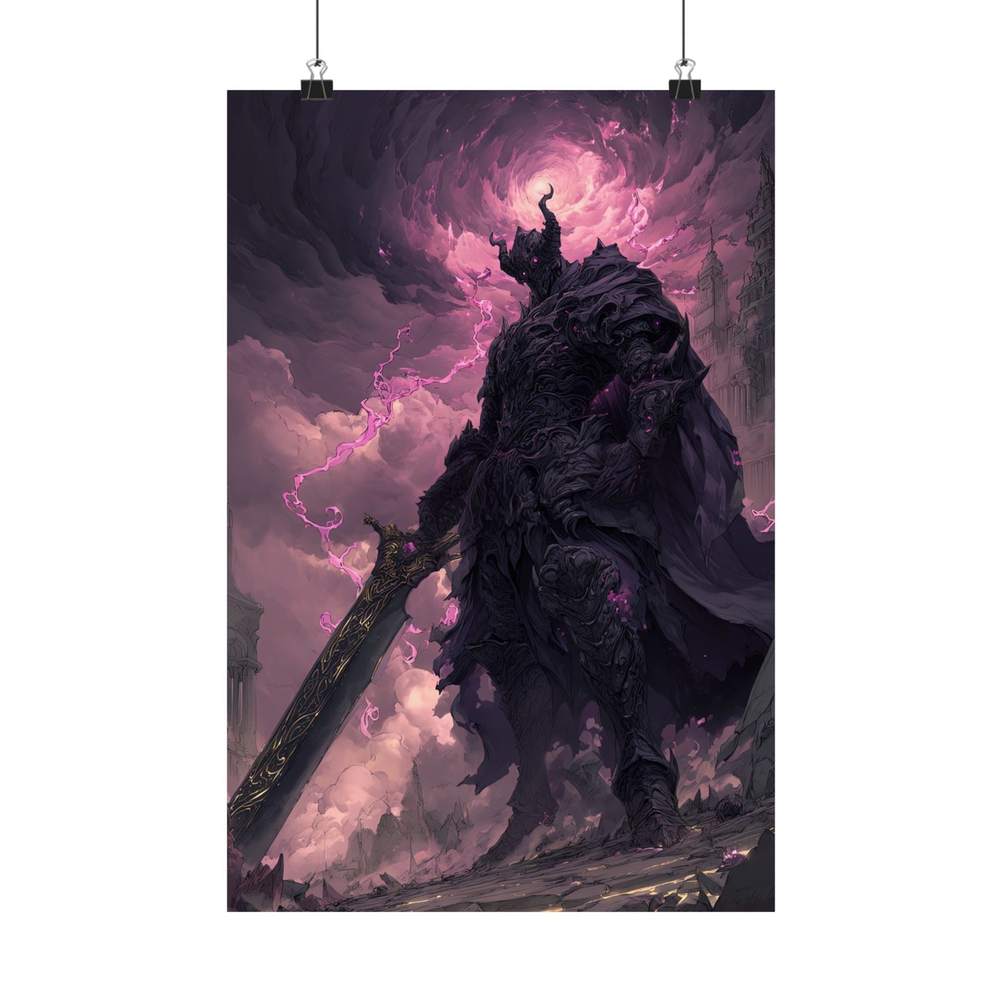 Dark Elemental Knight, Original Anime Art Matte Vertical Poster Wall Art
