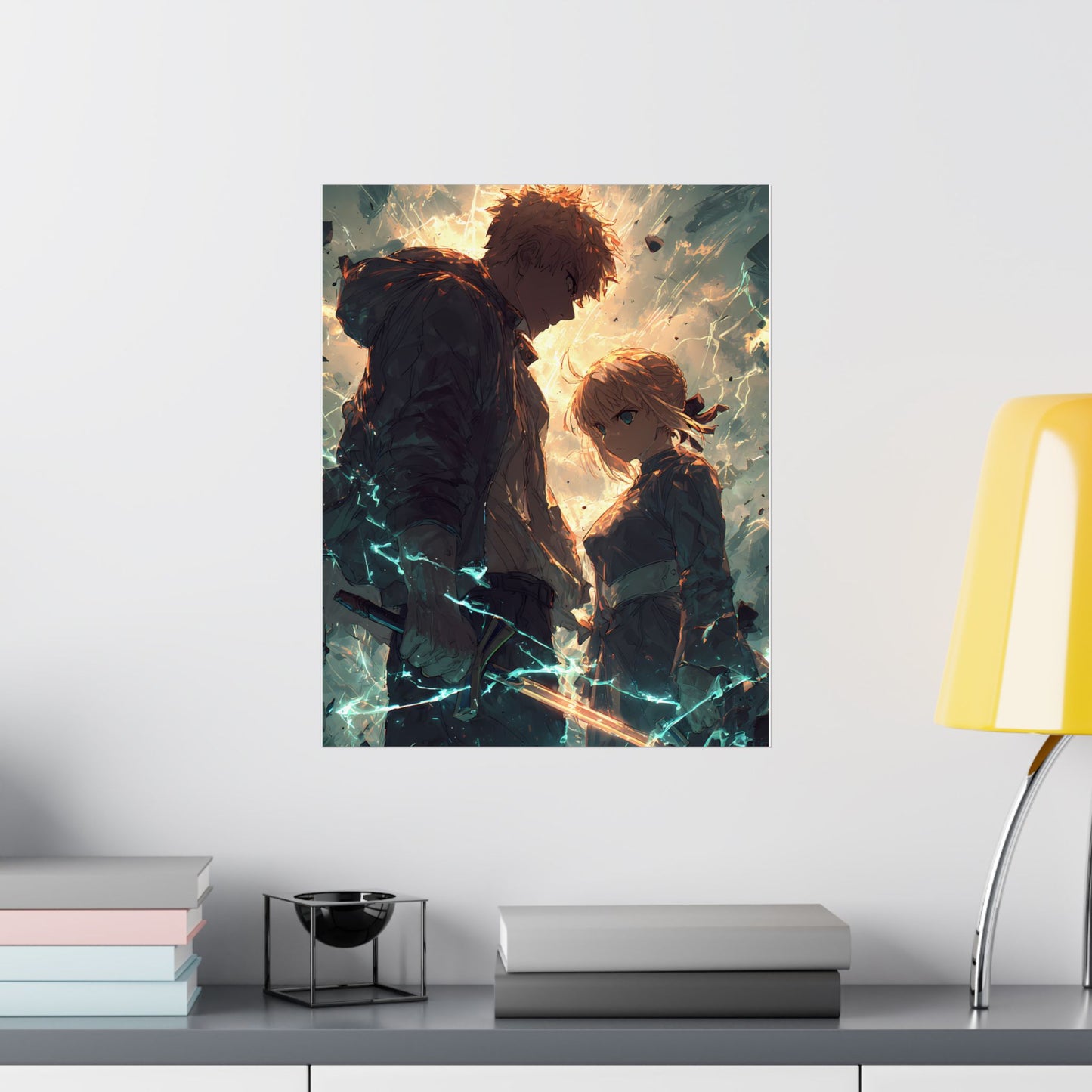Saber and Emiya Shirou, Fate Stay Night Unlimited Blade Works Matte Vertical Poster Wall Art