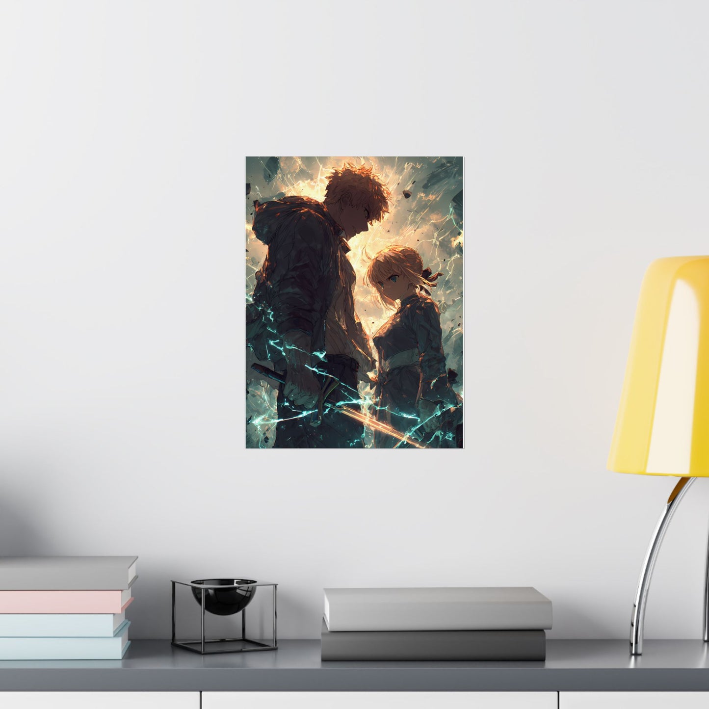 Saber and Emiya Shirou, Fate Stay Night Unlimited Blade Works Matte Vertical Poster Wall Art