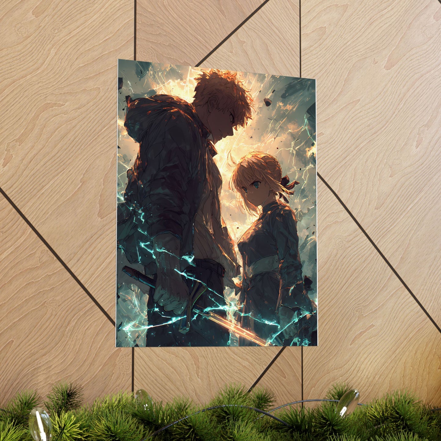 Saber and Emiya Shirou, Fate Stay Night Unlimited Blade Works Matte Vertical Poster Wall Art