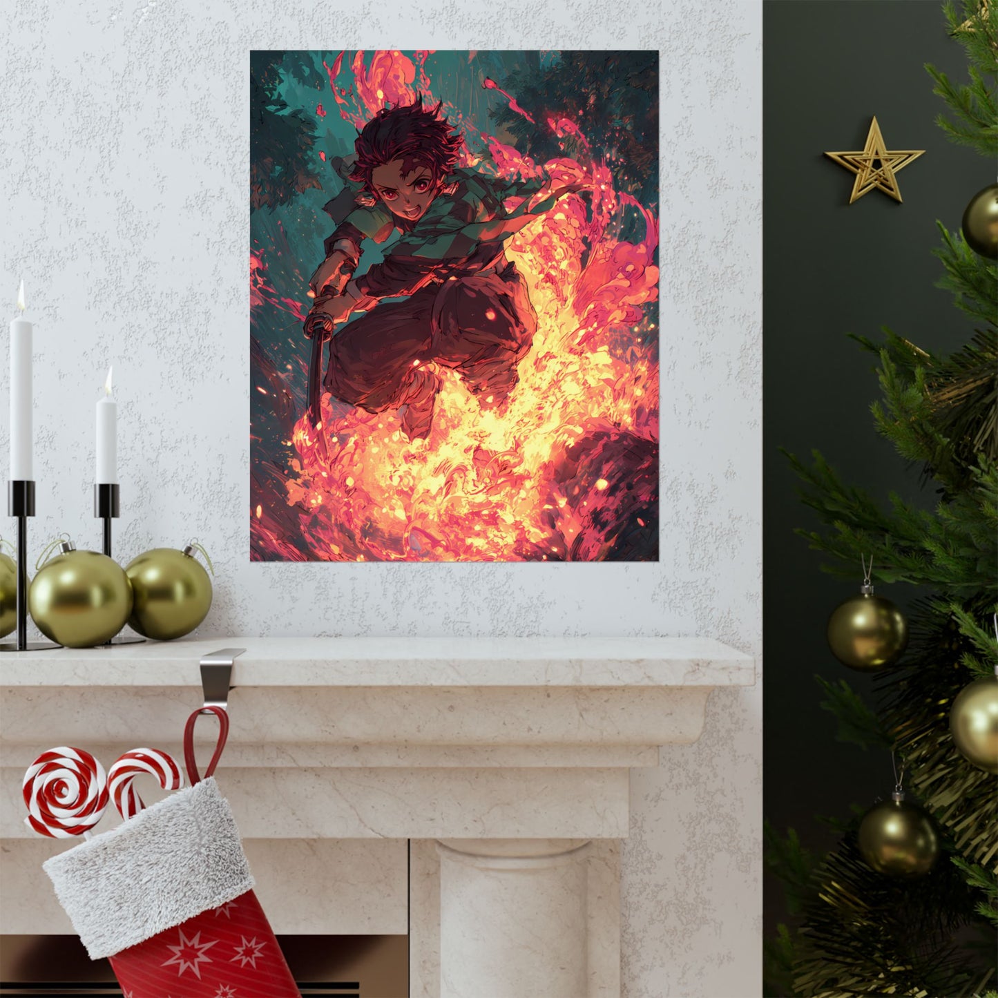 Tanjiro Kamado Hinokami Kagura, Demon Slayer Anime Matte Vertical Poster Wall Art