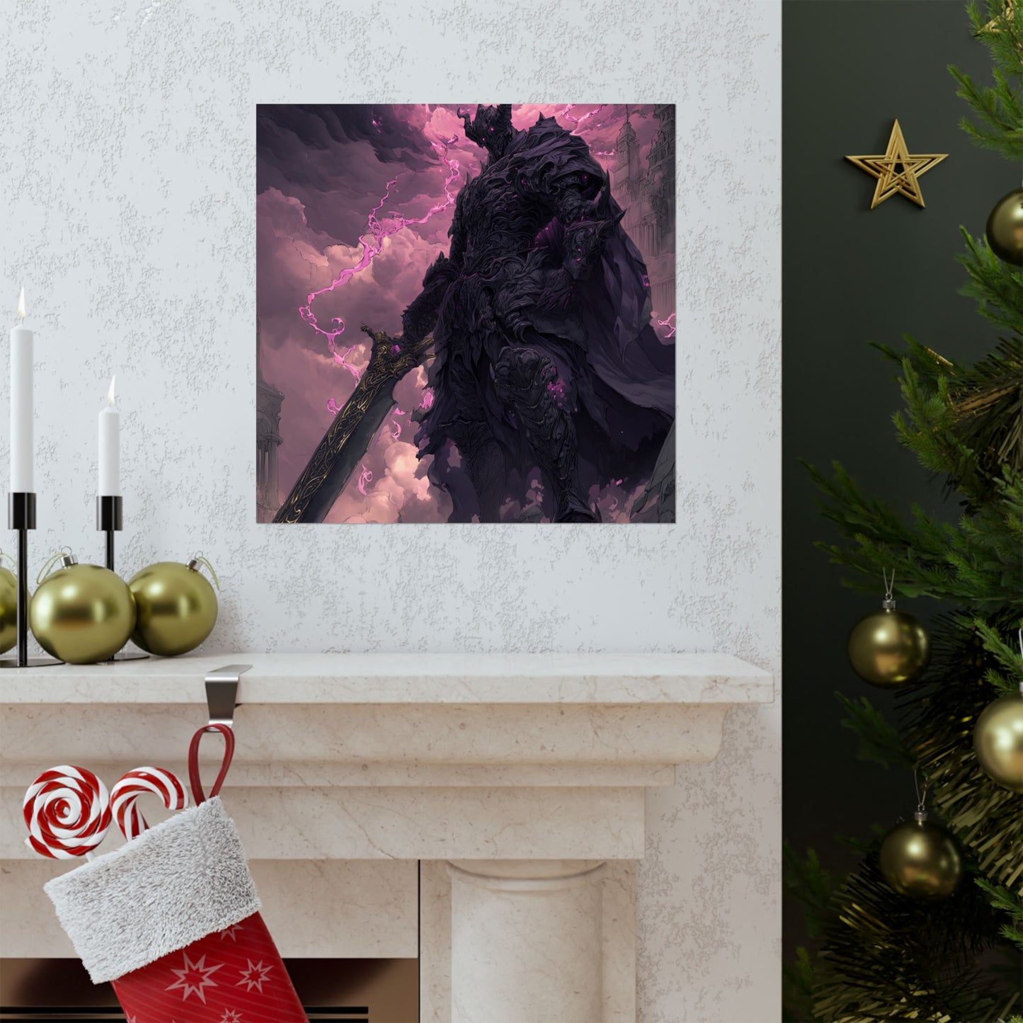 Dark Elemental Knight, Original Anime Art Matte Vertical Poster Wall Art