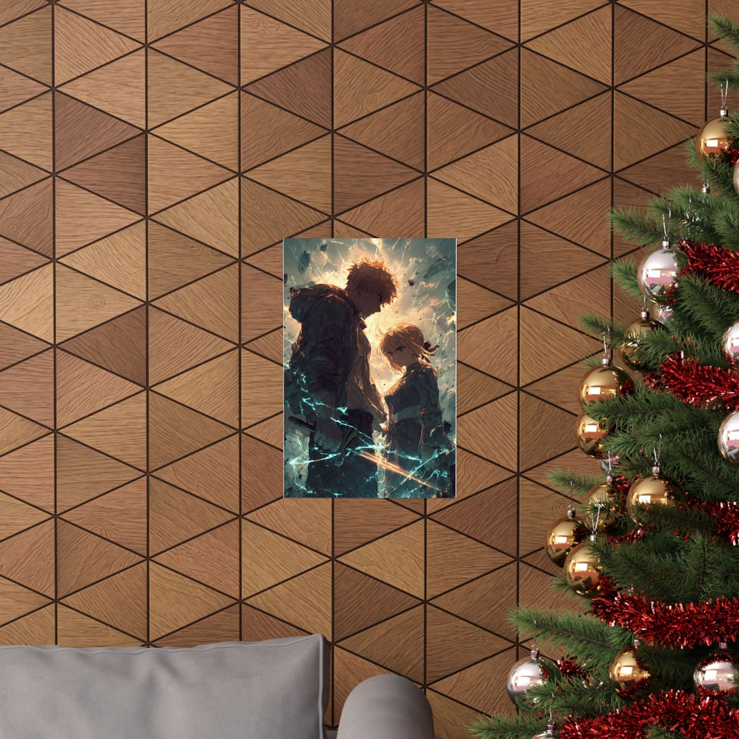 Saber and Emiya Shirou, Fate Stay Night Unlimited Blade Works Matte Vertical Poster Wall Art