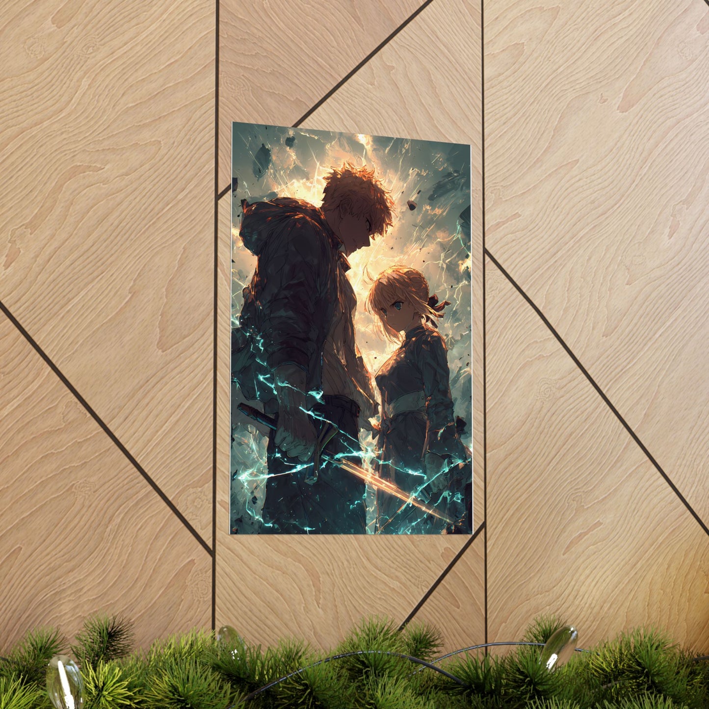 Saber and Emiya Shirou, Fate Stay Night Unlimited Blade Works Matte Vertical Poster Wall Art