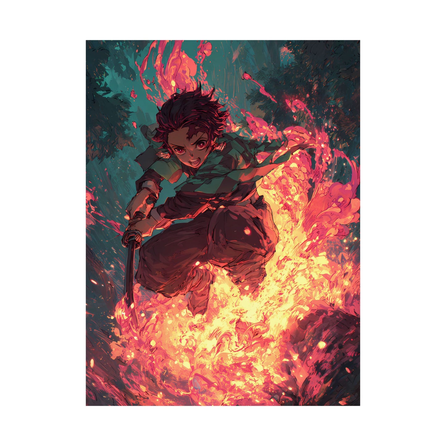 Tanjiro Kamado Hinokami Kagura, Demon Slayer Anime Matte Vertical Poster Wall Art