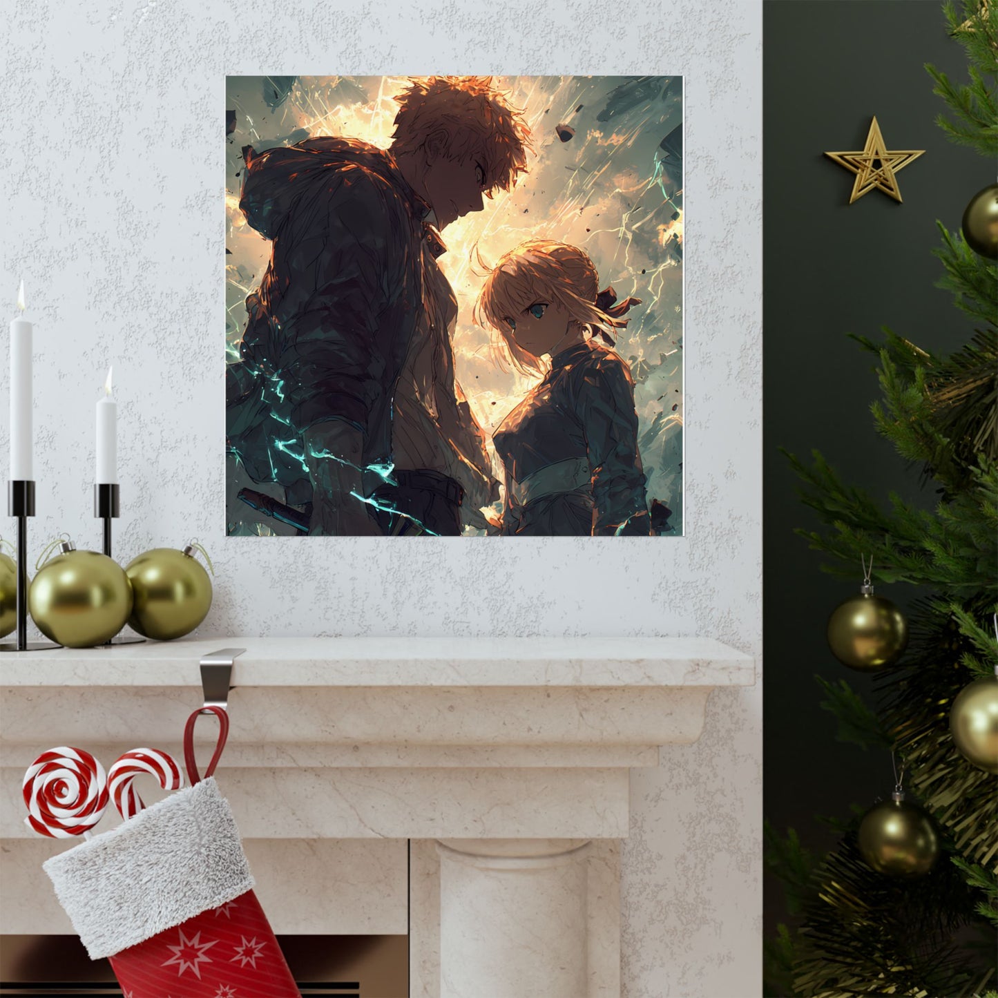 Saber and Emiya Shirou, Fate Stay Night Unlimited Blade Works Matte Vertical Poster Wall Art