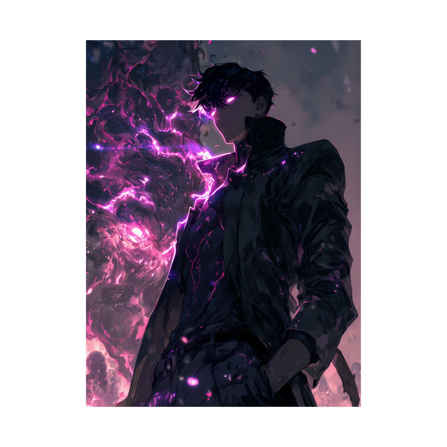 Solo Leveling Sung Jinwoo Shadow Monarch Anime Fan Art Matte Vertical Poster Wall Art