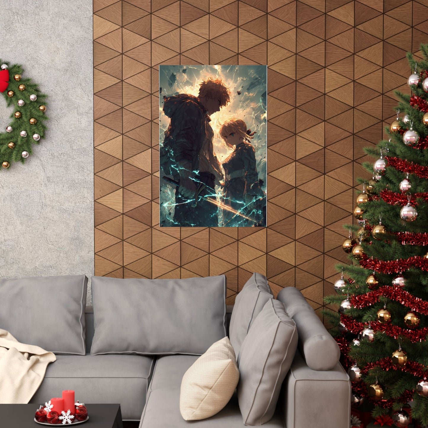 Saber and Emiya Shirou, Fate Stay Night Unlimited Blade Works Matte Vertical Poster Wall Art
