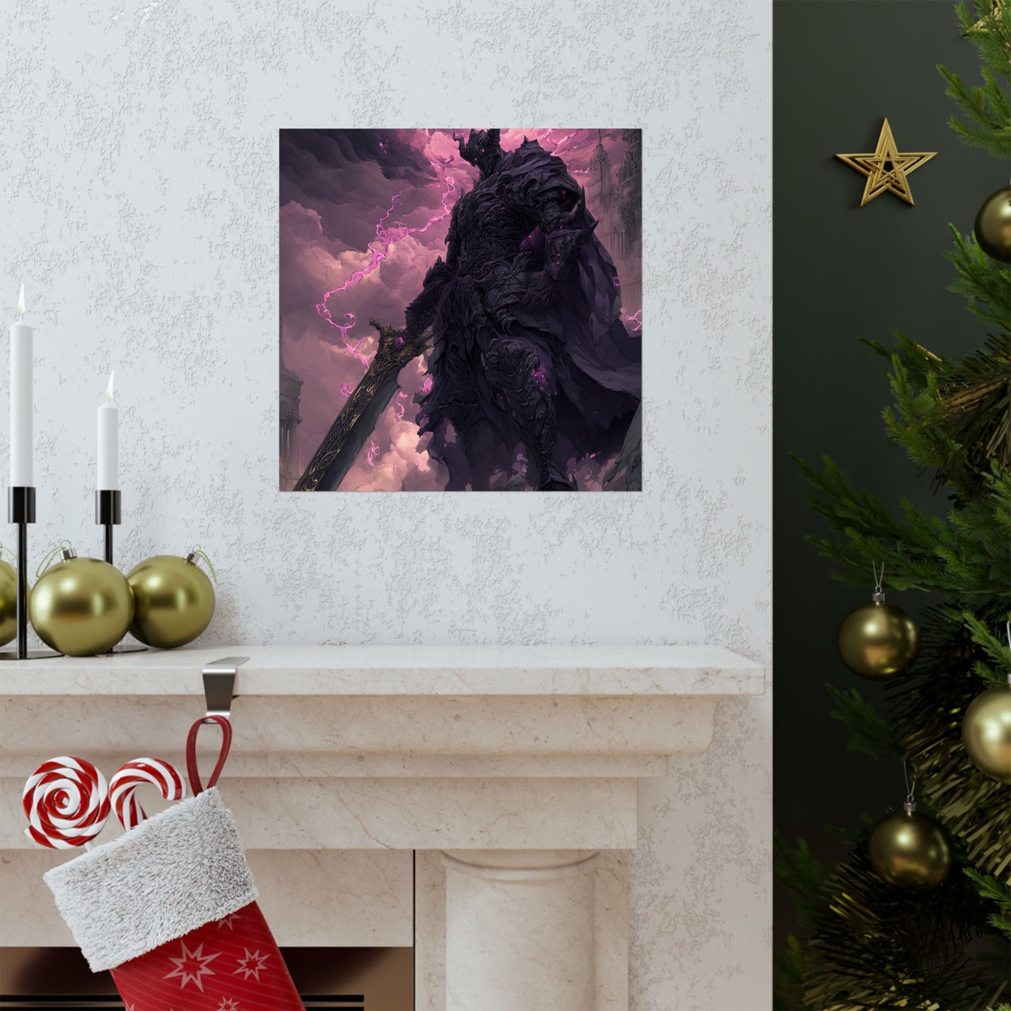 Dark Elemental Knight, Original Anime Art Matte Vertical Poster Wall Art