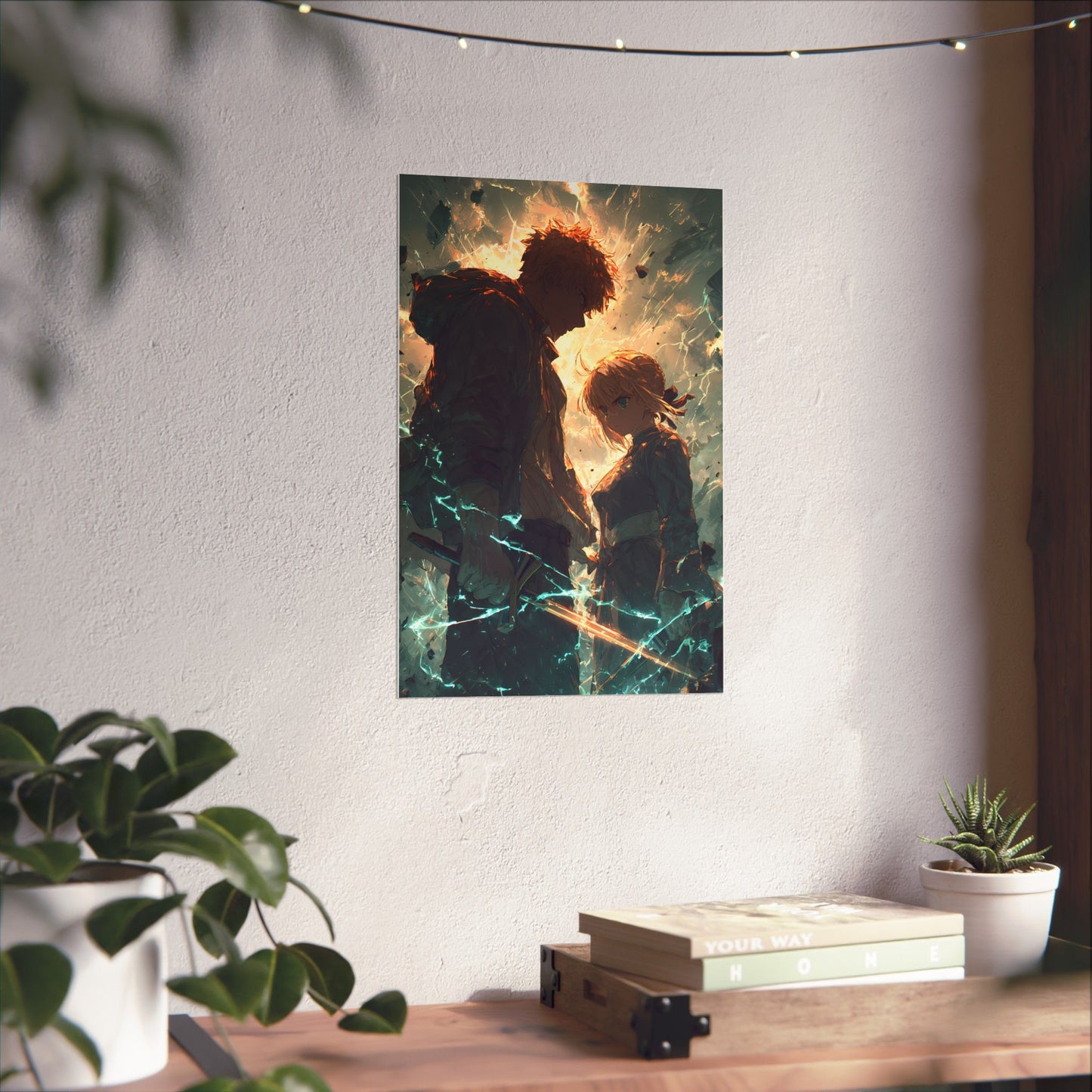 Saber and Emiya Shirou, Fate Stay Night Unlimited Blade Works Matte Vertical Poster Wall Art