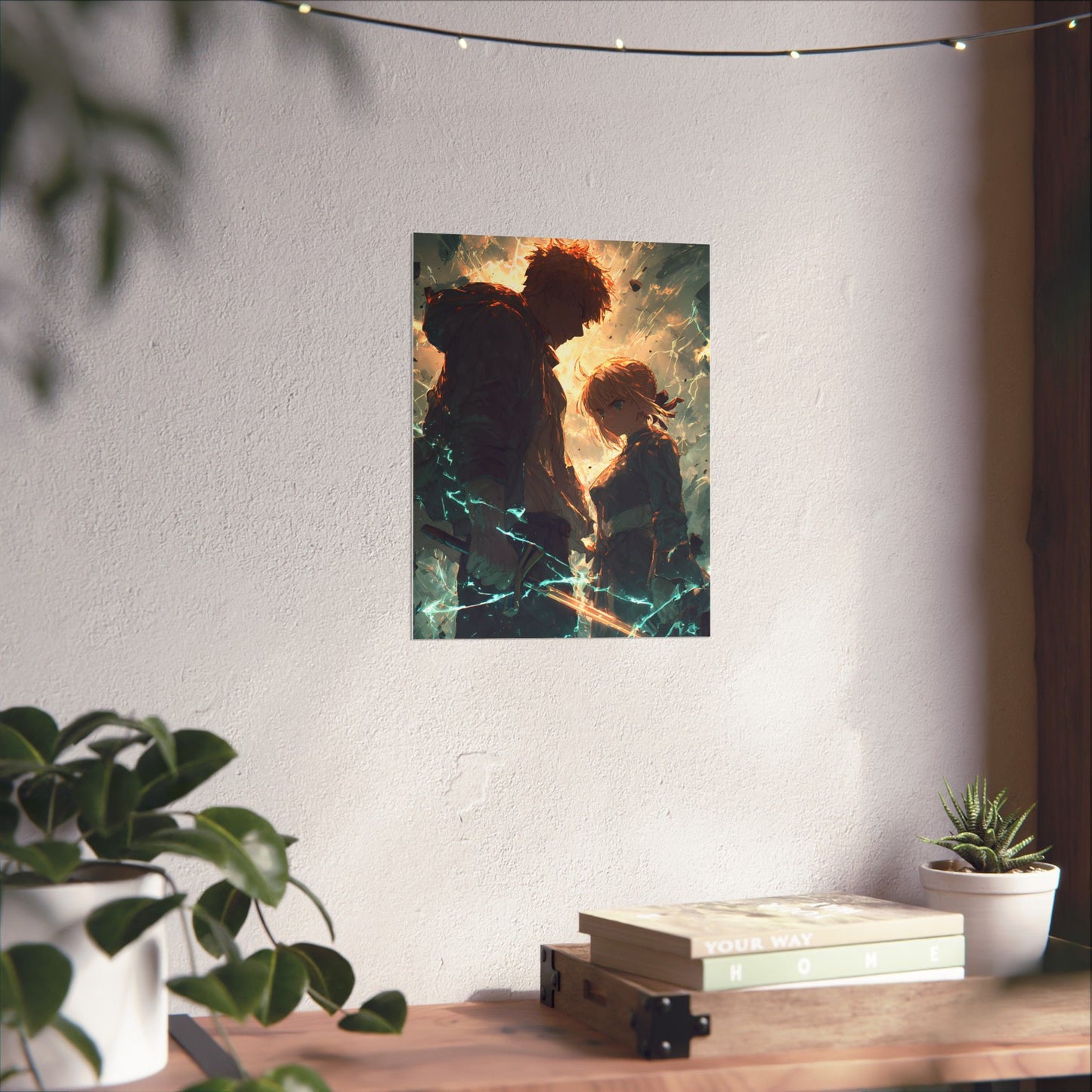 Saber and Emiya Shirou, Fate Stay Night Unlimited Blade Works Matte Vertical Poster Wall Art