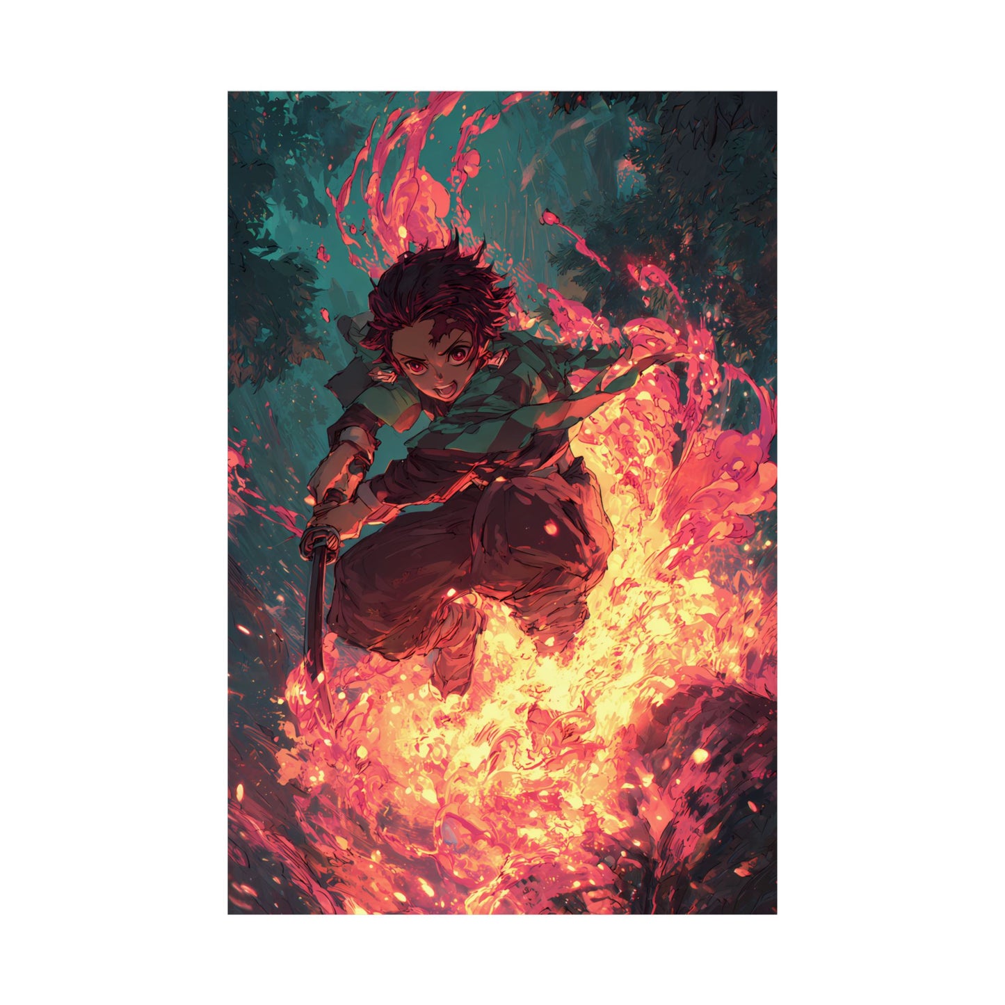 Tanjiro Kamado Hinokami Kagura, Demon Slayer Anime Matte Vertical Poster Wall Art