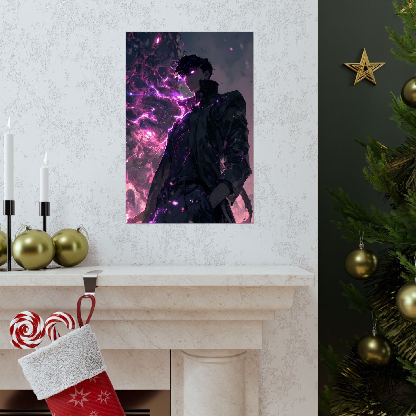 Solo Leveling Sung Jinwoo Shadow Monarch Anime Fan Art Matte Vertical Poster Wall Art