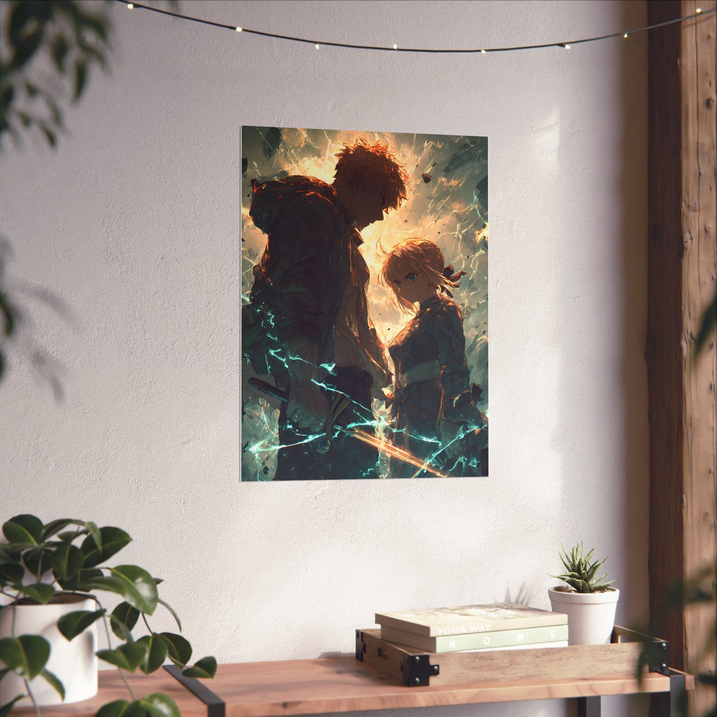 Saber and Emiya Shirou, Fate Stay Night Unlimited Blade Works Matte Vertical Poster Wall Art