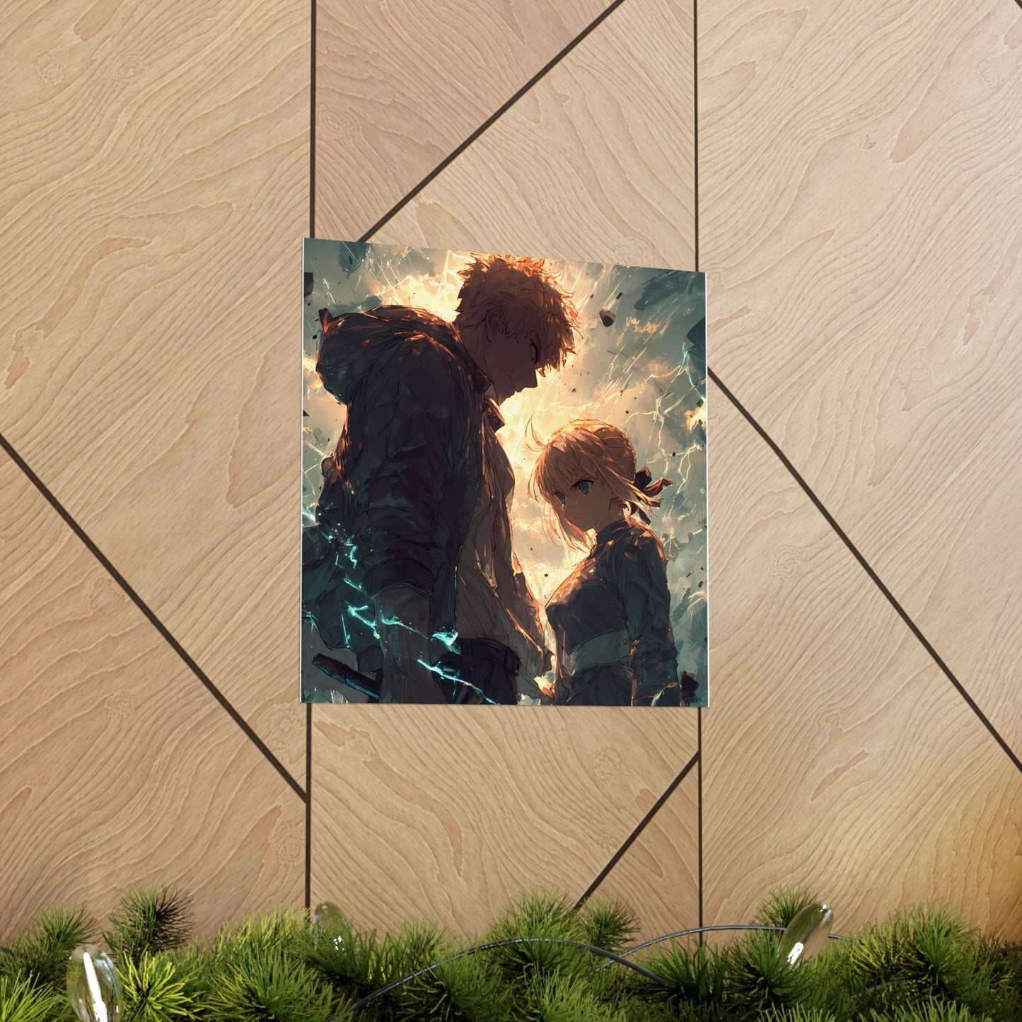 Saber and Emiya Shirou, Fate Stay Night Unlimited Blade Works Matte Vertical Poster Wall Art