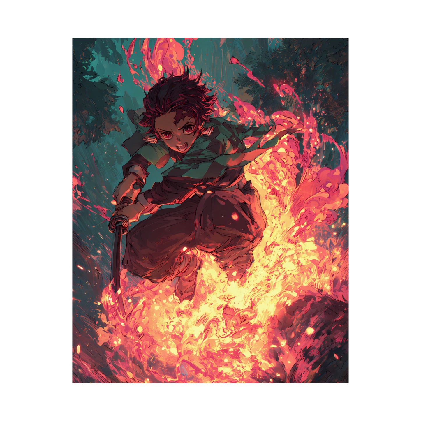 Tanjiro Kamado Hinokami Kagura, Demon Slayer Anime Matte Vertical Poster Wall Art