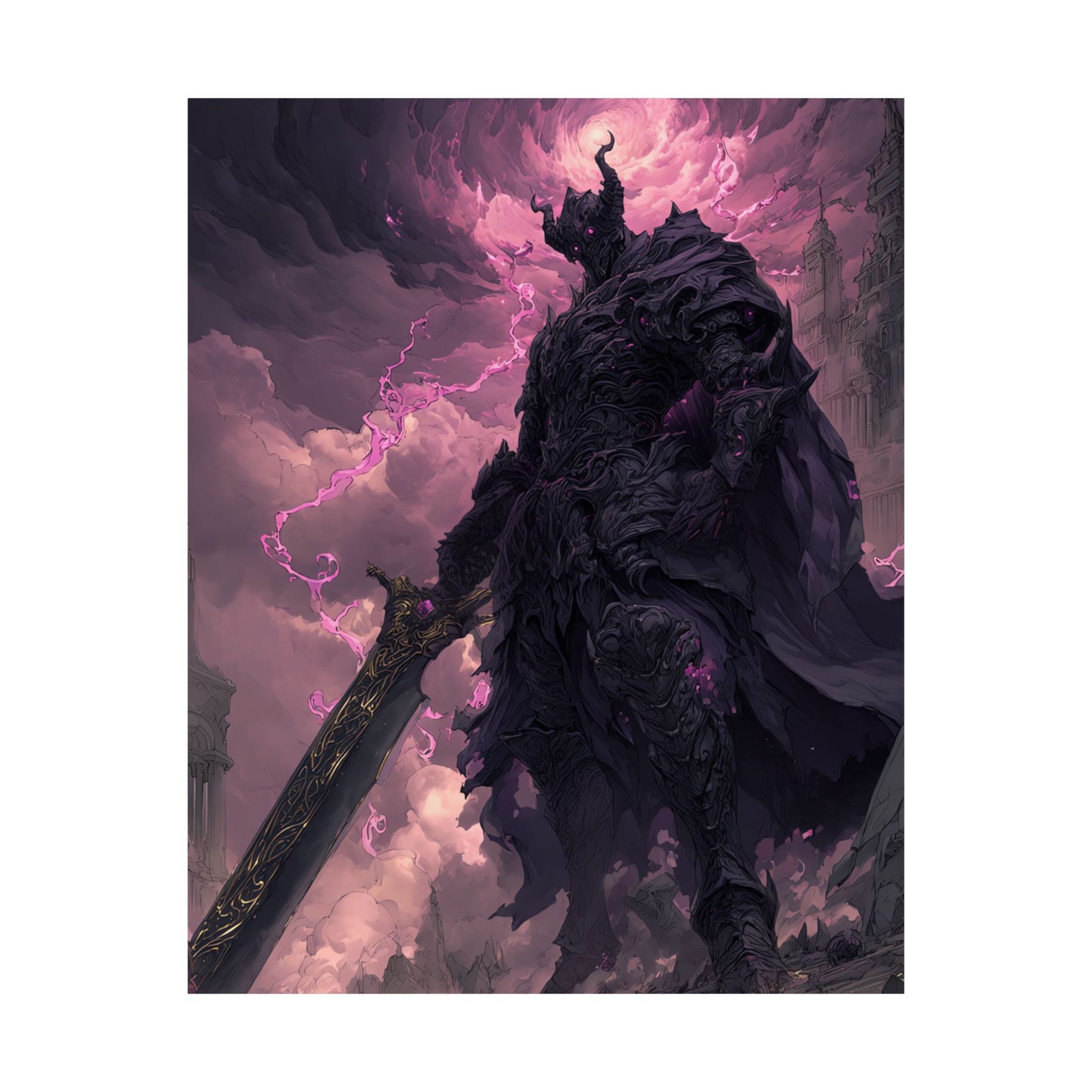 Dark Elemental Knight, Original Anime Art Matte Vertical Poster Wall Art