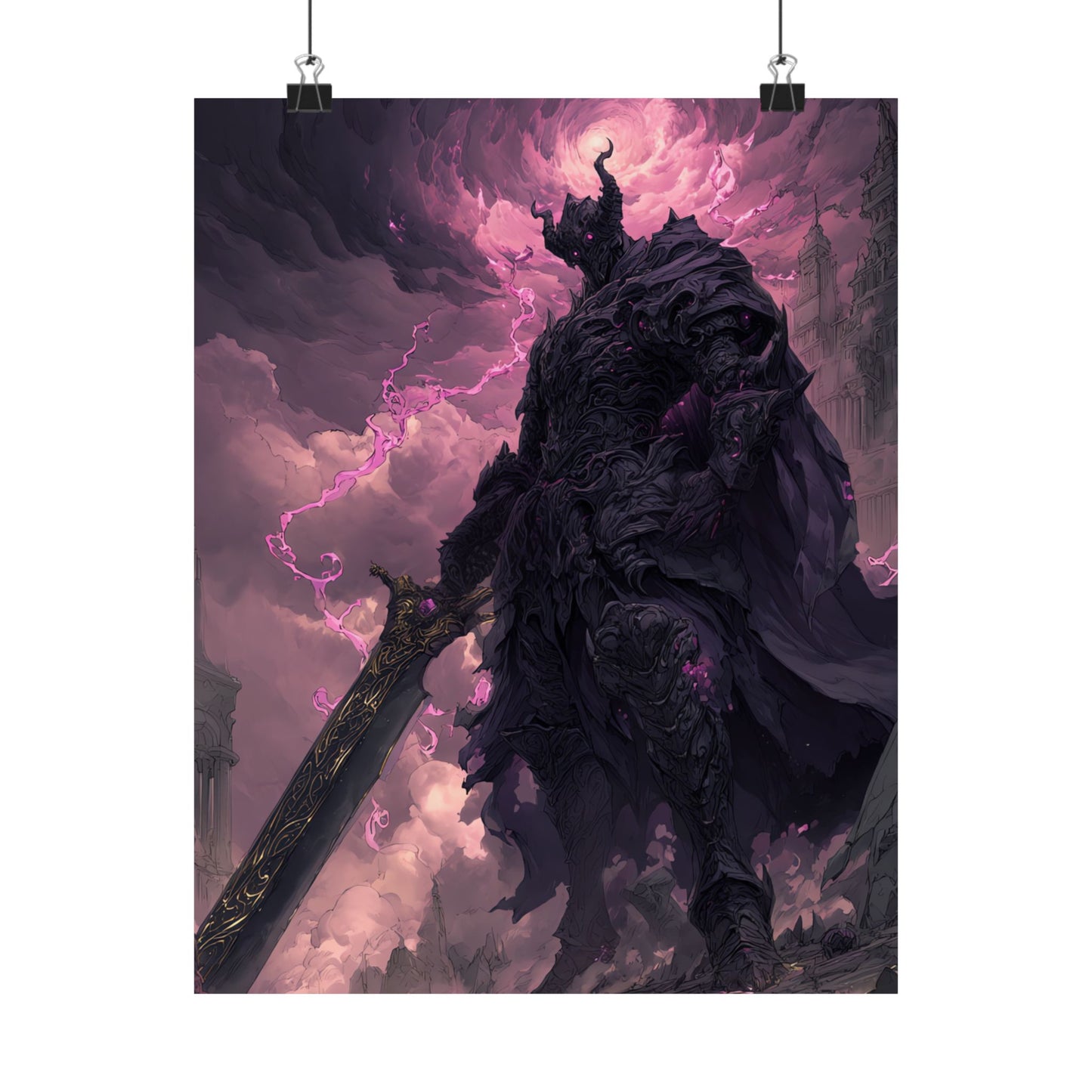 Dark Elemental Knight, Original Anime Art Matte Vertical Poster Wall Art