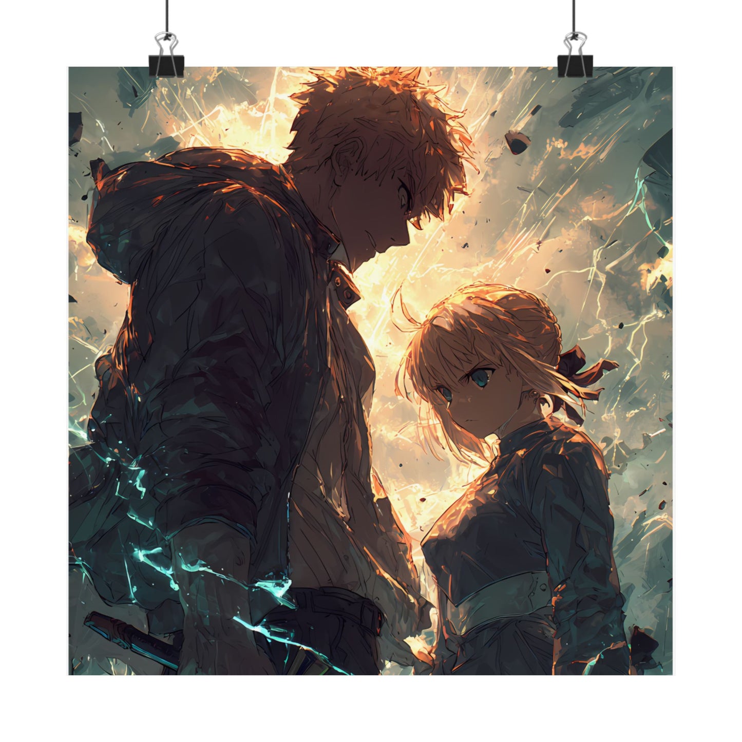 Saber and Emiya Shirou, Fate Stay Night Unlimited Blade Works Matte Vertical Poster Wall Art