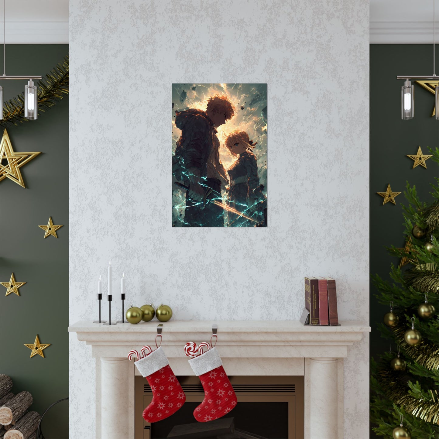 Saber and Emiya Shirou, Fate Stay Night Unlimited Blade Works Matte Vertical Poster Wall Art