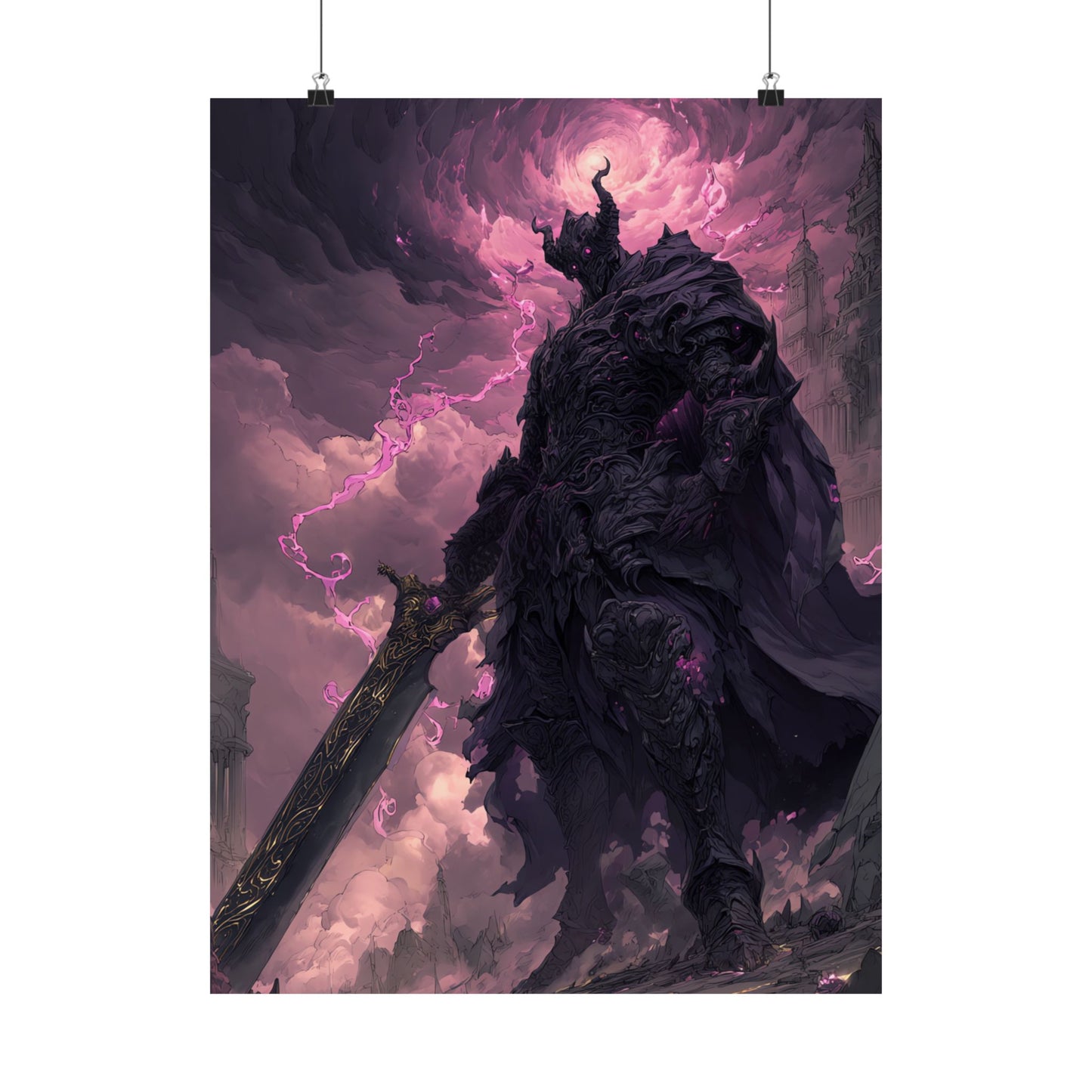 Dark Elemental Knight, Original Anime Art Matte Vertical Poster Wall Art