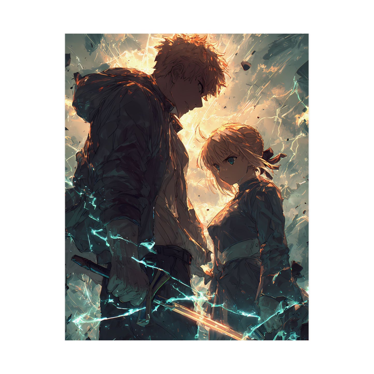 Saber and Emiya Shirou, Fate Stay Night Unlimited Blade Works Matte Vertical Poster Wall Art