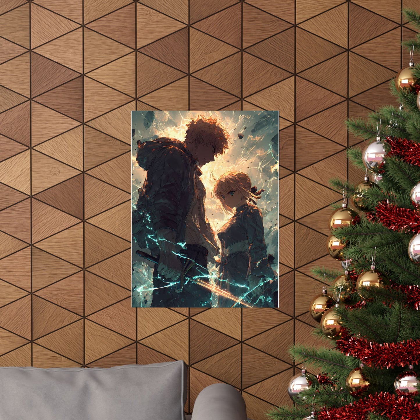 Saber and Emiya Shirou, Fate Stay Night Unlimited Blade Works Matte Vertical Poster Wall Art