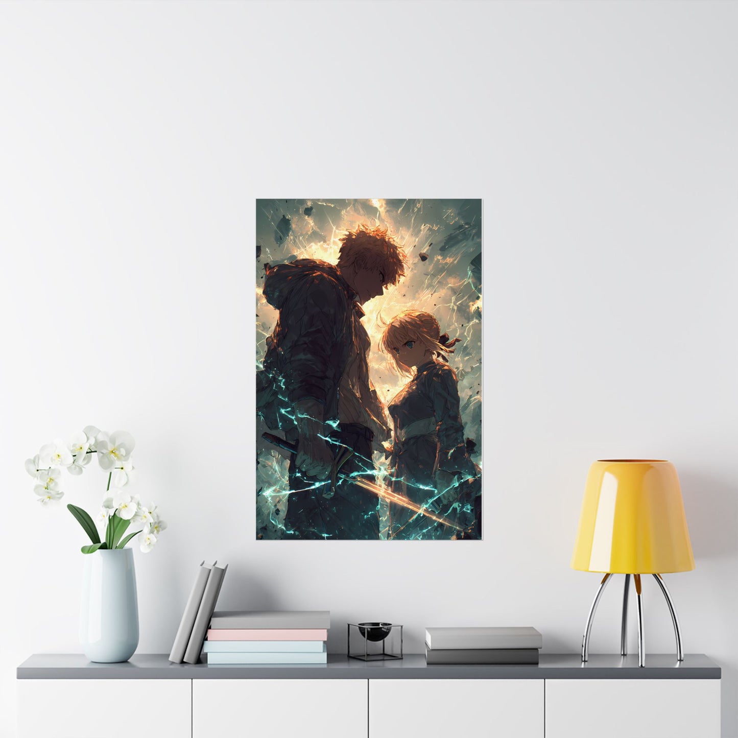 Saber and Emiya Shirou, Fate Stay Night Unlimited Blade Works Matte Vertical Poster Wall Art