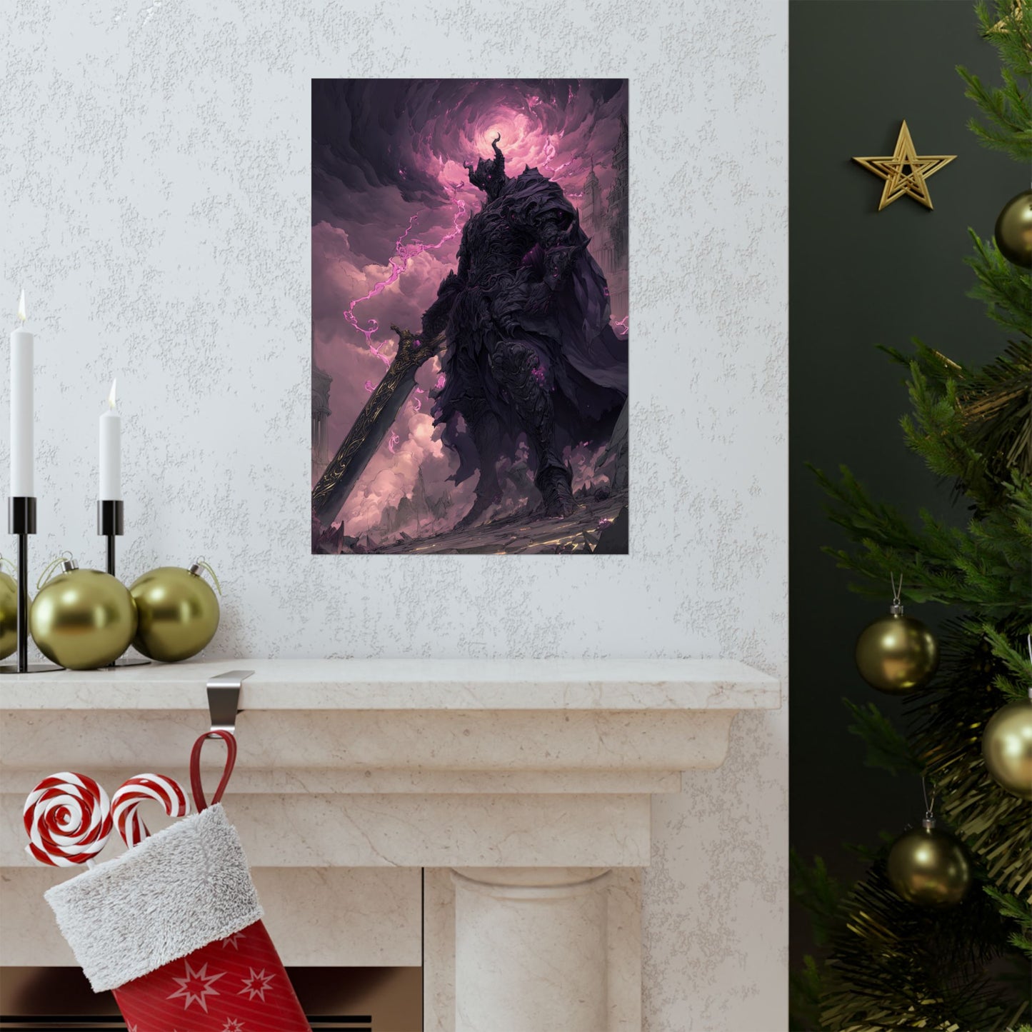 Dark Elemental Knight, Original Anime Art Matte Vertical Poster Wall Art