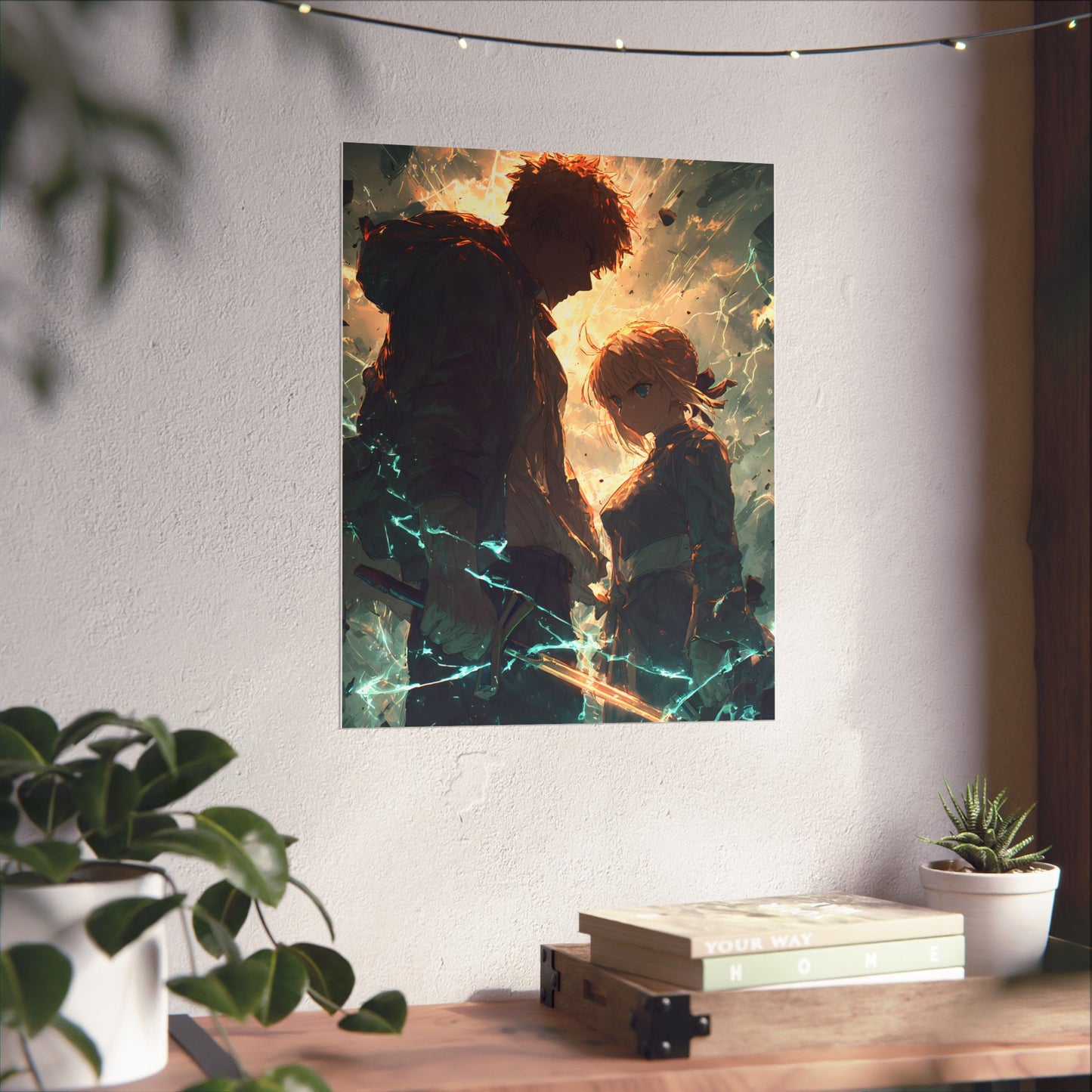 Saber and Emiya Shirou, Fate Stay Night Unlimited Blade Works Matte Vertical Poster Wall Art