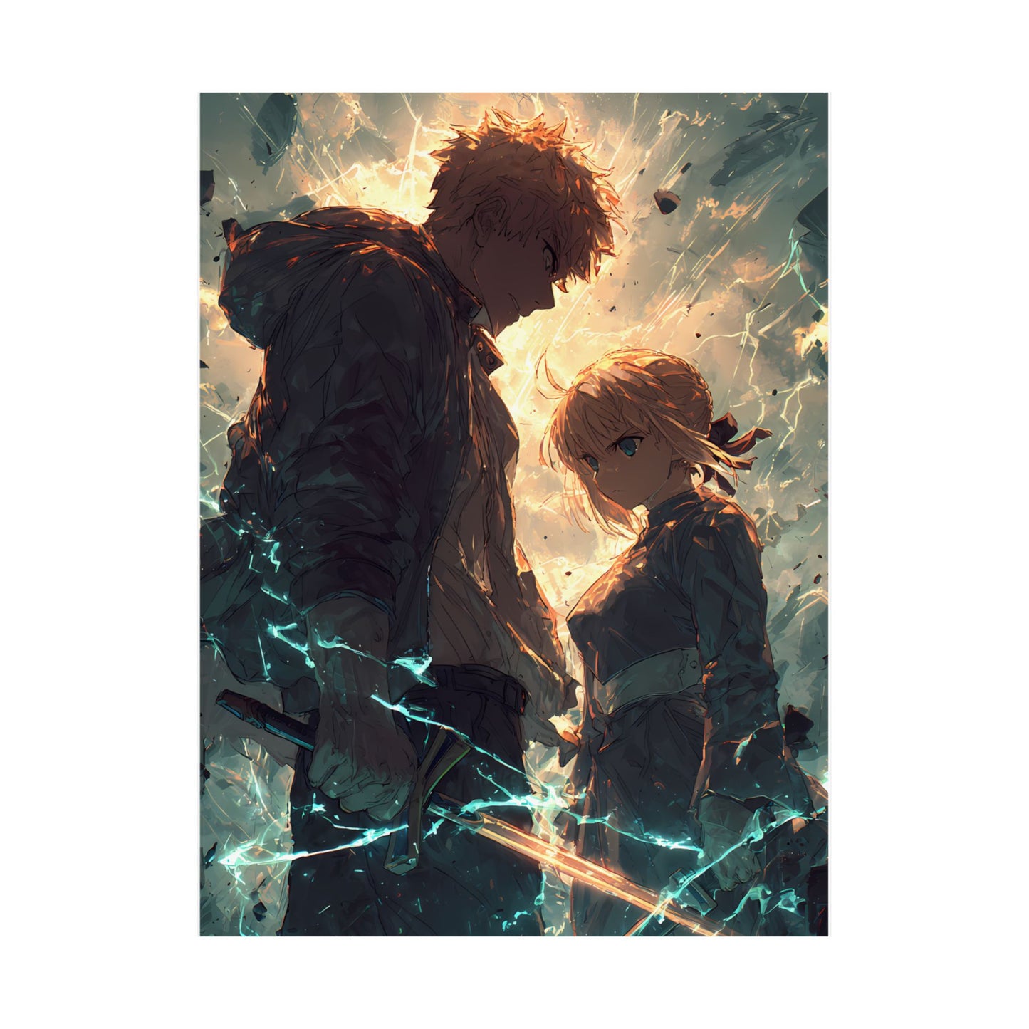 Saber and Emiya Shirou, Fate Stay Night Unlimited Blade Works Matte Vertical Poster Wall Art