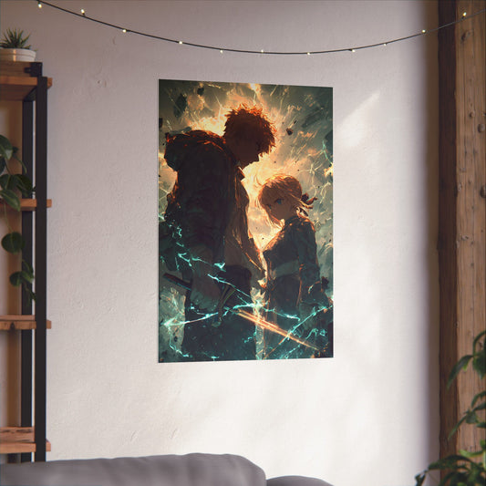 Saber and Emiya Shirou, Fate Stay Night Unlimited Blade Works Matte Vertical Poster Wall Art