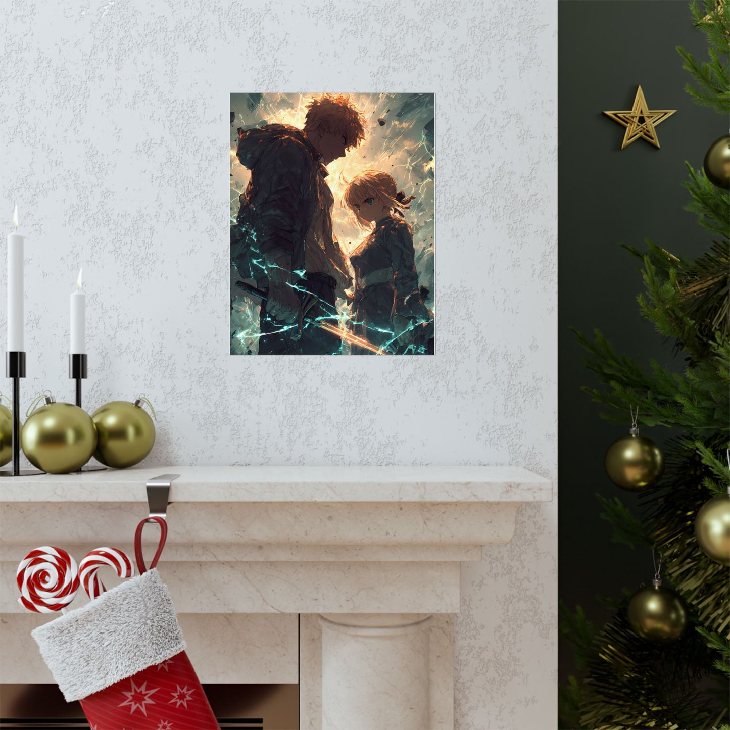 Saber and Emiya Shirou, Fate Stay Night Unlimited Blade Works Matte Vertical Poster Wall Art