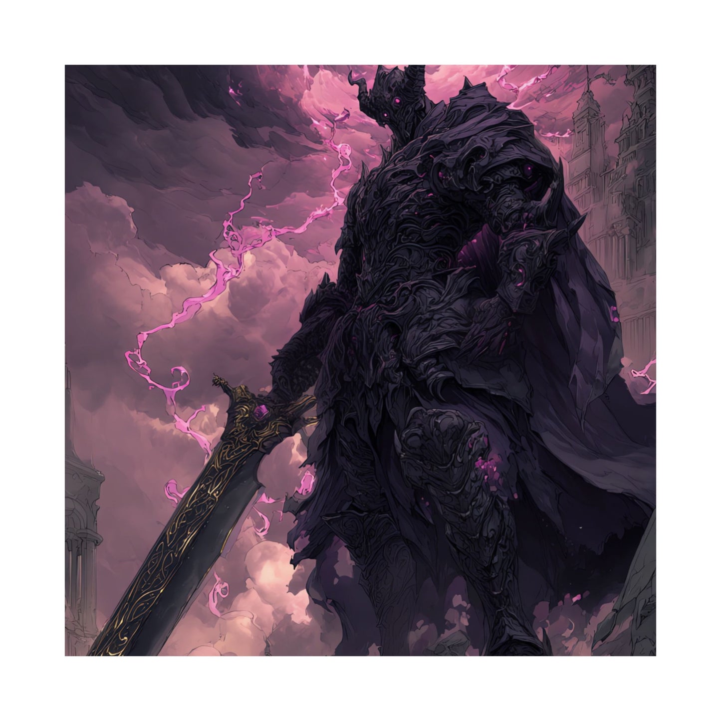 Dark Elemental Knight, Original Anime Art Matte Vertical Poster Wall Art