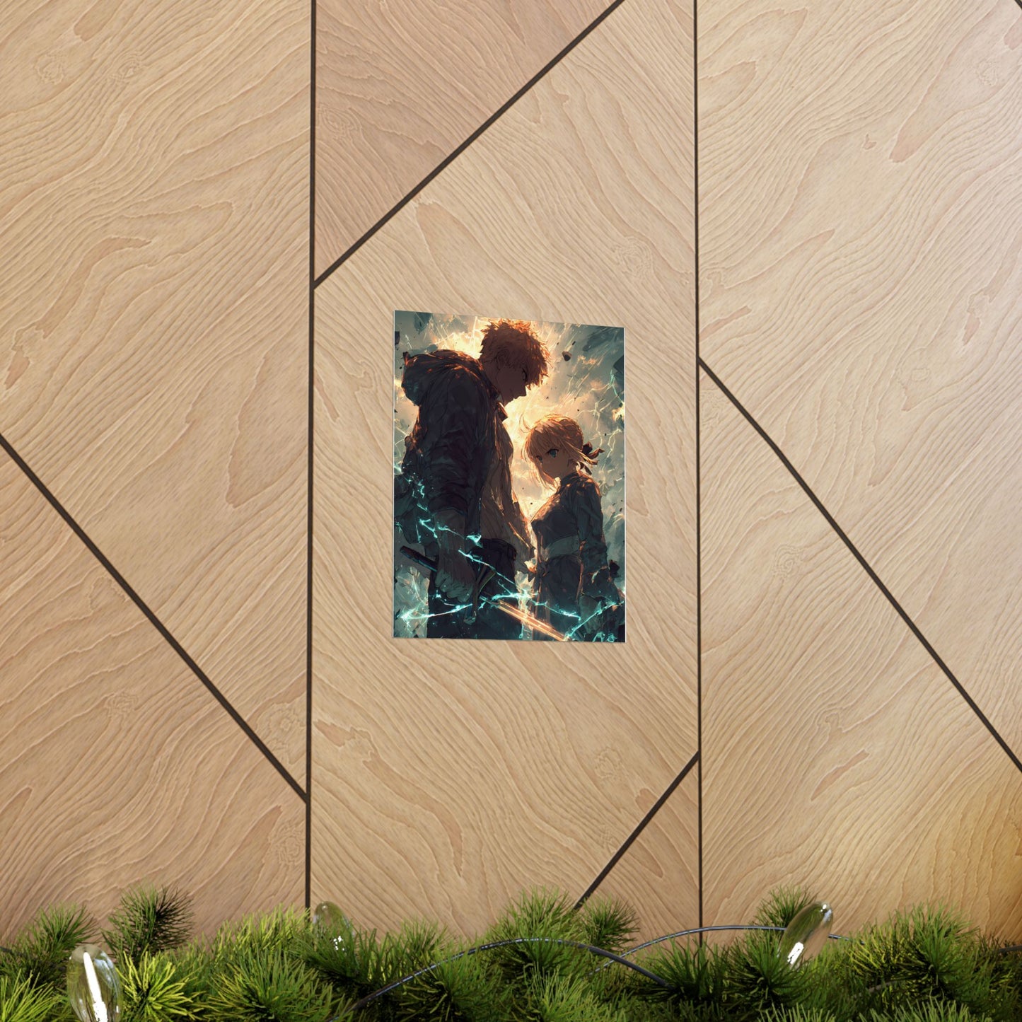 Saber and Emiya Shirou, Fate Stay Night Unlimited Blade Works Matte Vertical Poster Wall Art