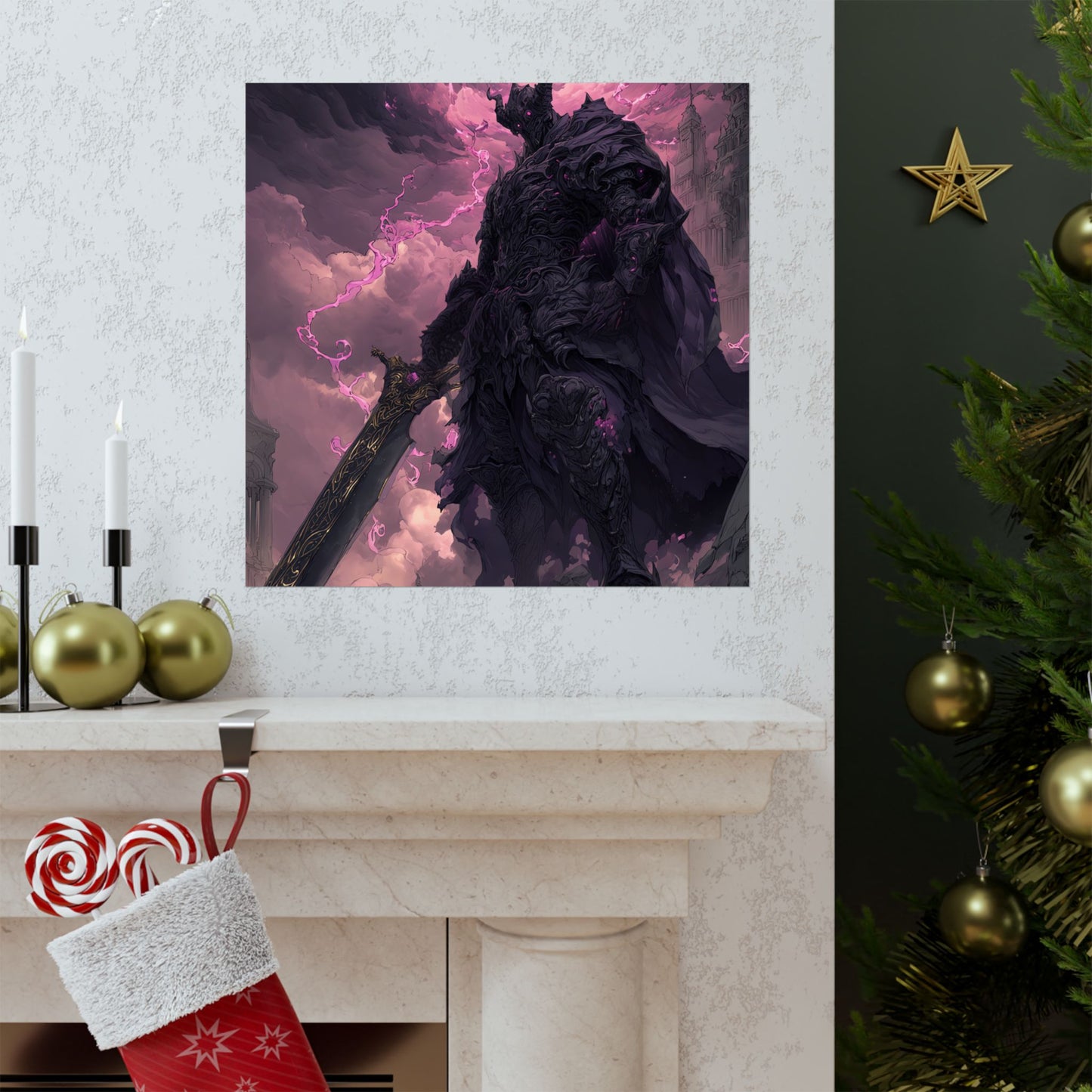 Dark Elemental Knight, Original Anime Art Matte Vertical Poster Wall Art