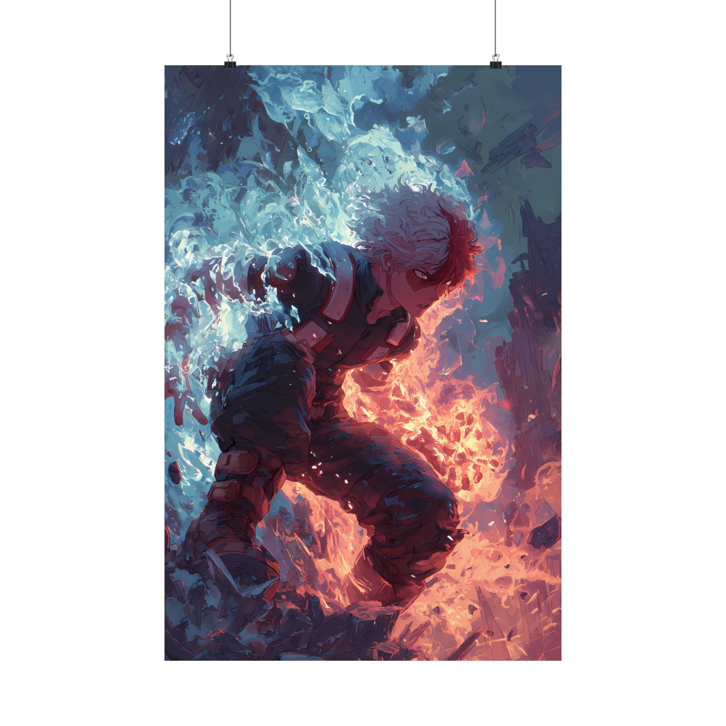 Icy Flames Shoto Todoroki My Hero Academia Anime Matte Vertical Poster Wall Art
