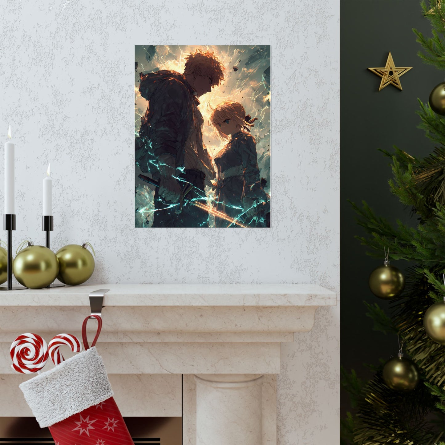 Saber and Emiya Shirou, Fate Stay Night Unlimited Blade Works Matte Vertical Poster Wall Art