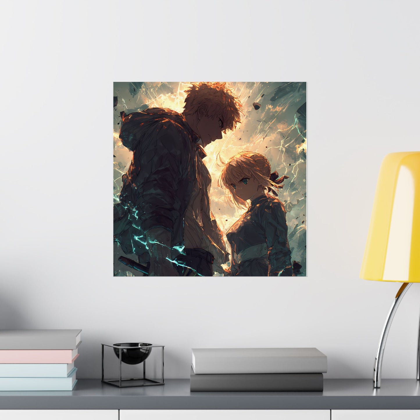 Saber and Emiya Shirou, Fate Stay Night Unlimited Blade Works Matte Vertical Poster Wall Art