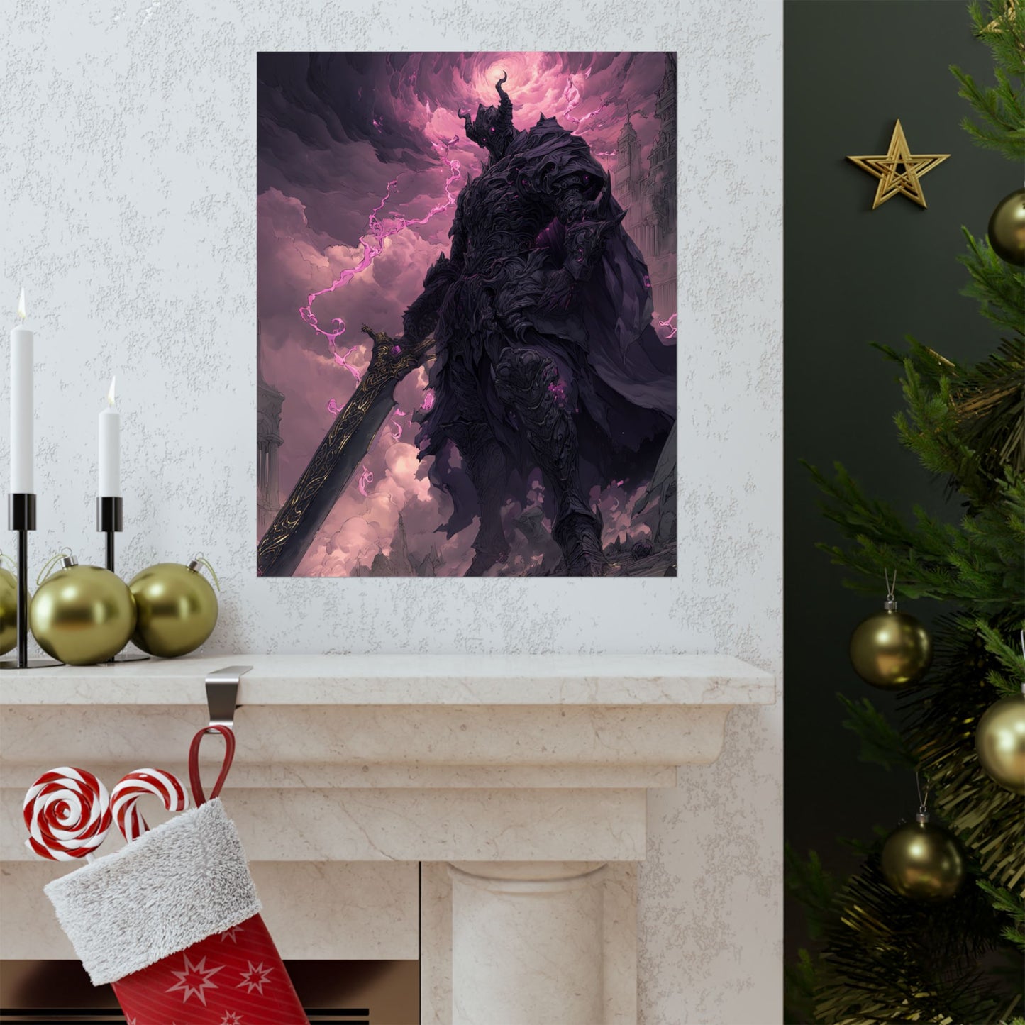 Dark Elemental Knight, Original Anime Art Matte Vertical Poster Wall Art