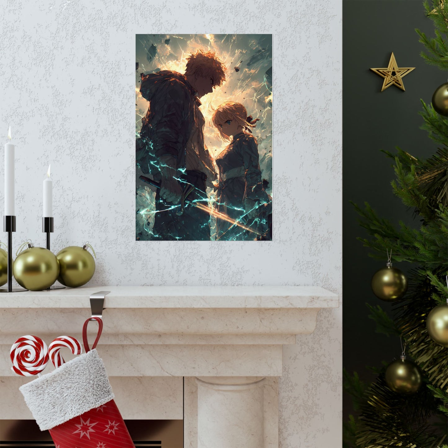 Saber and Emiya Shirou, Fate Stay Night Unlimited Blade Works Matte Vertical Poster Wall Art