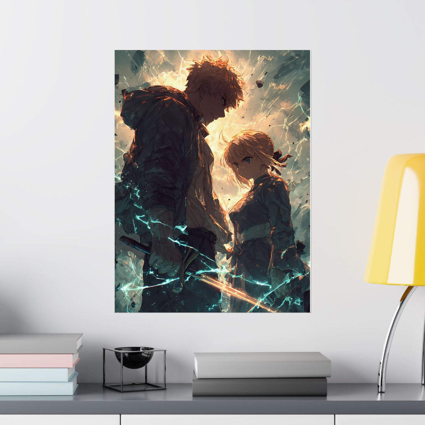 Saber and Emiya Shirou, Fate Stay Night Unlimited Blade Works Matte Vertical Poster Wall Art