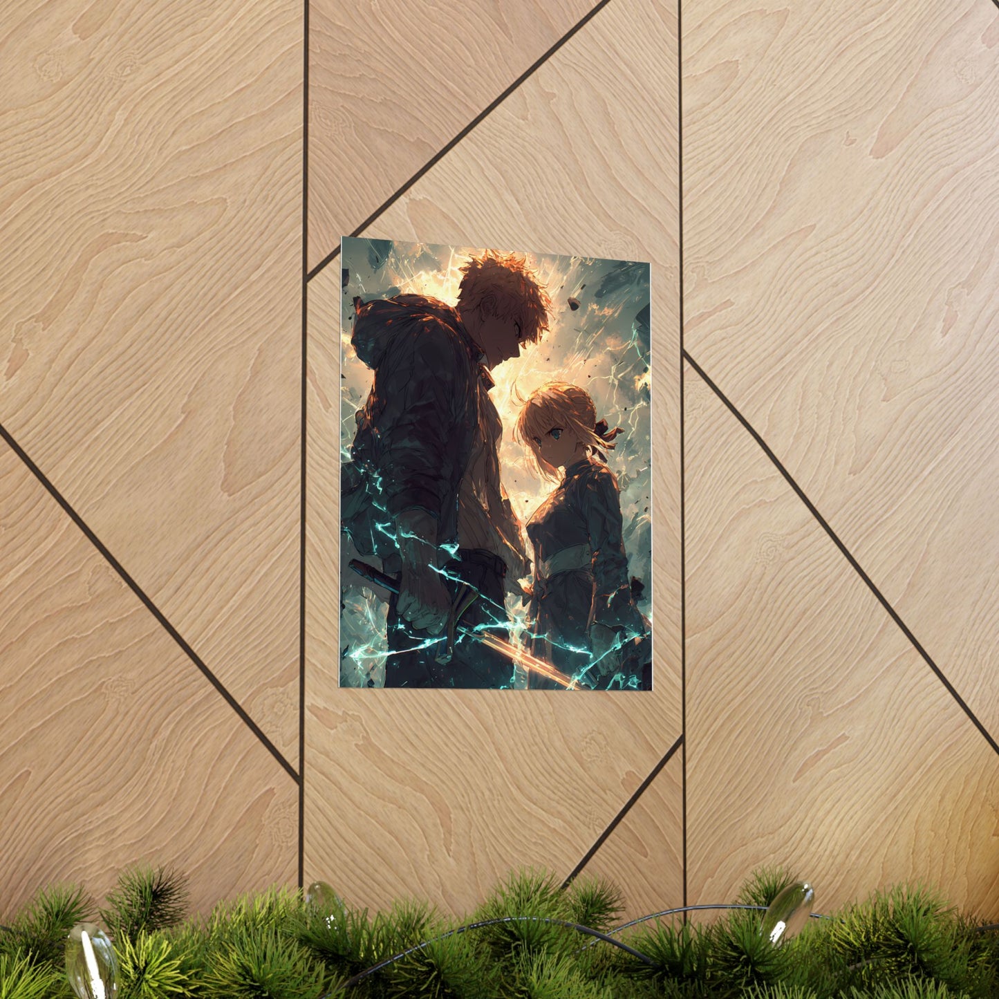 Saber and Emiya Shirou, Fate Stay Night Unlimited Blade Works Matte Vertical Poster Wall Art