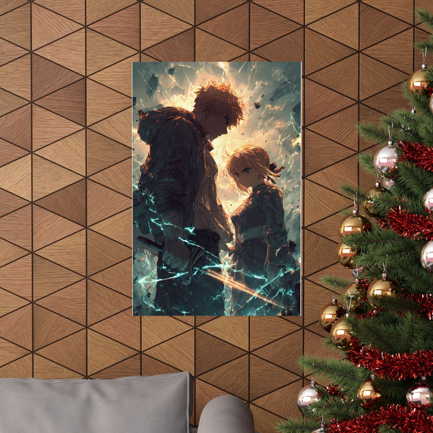 Saber and Emiya Shirou, Fate Stay Night Unlimited Blade Works Matte Vertical Poster Wall Art