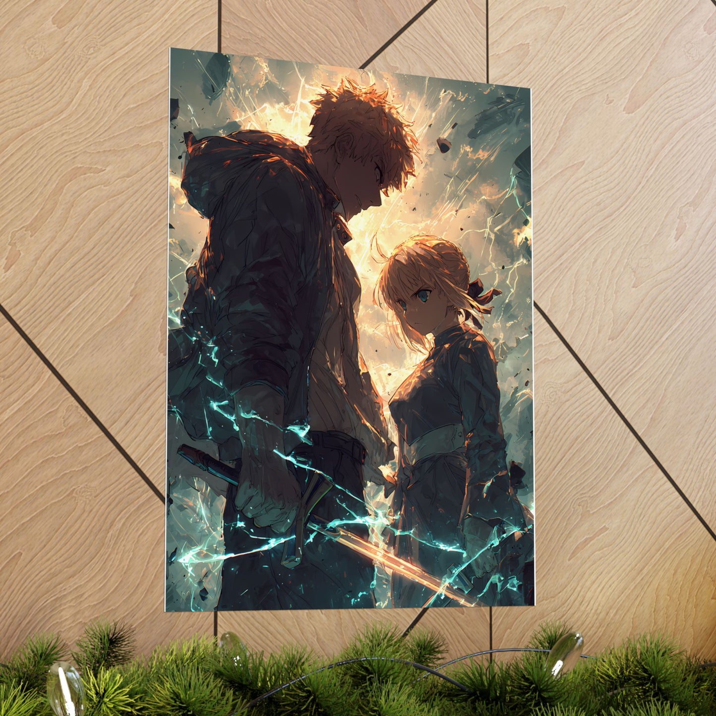 Saber and Emiya Shirou, Fate Stay Night Unlimited Blade Works Matte Vertical Poster Wall Art